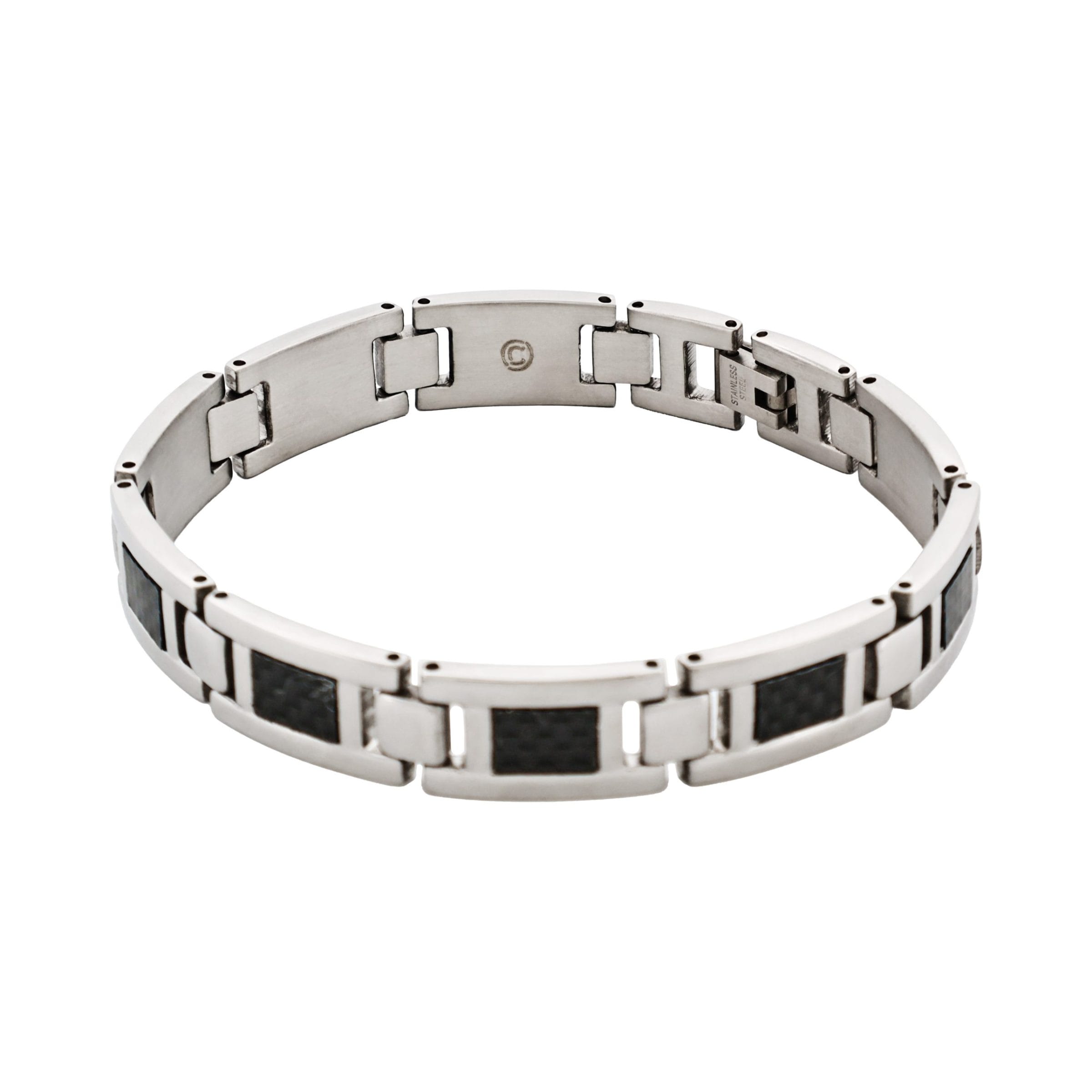 Polished Stainless Steel Bracelet with Black Carbon Fibre Inlay