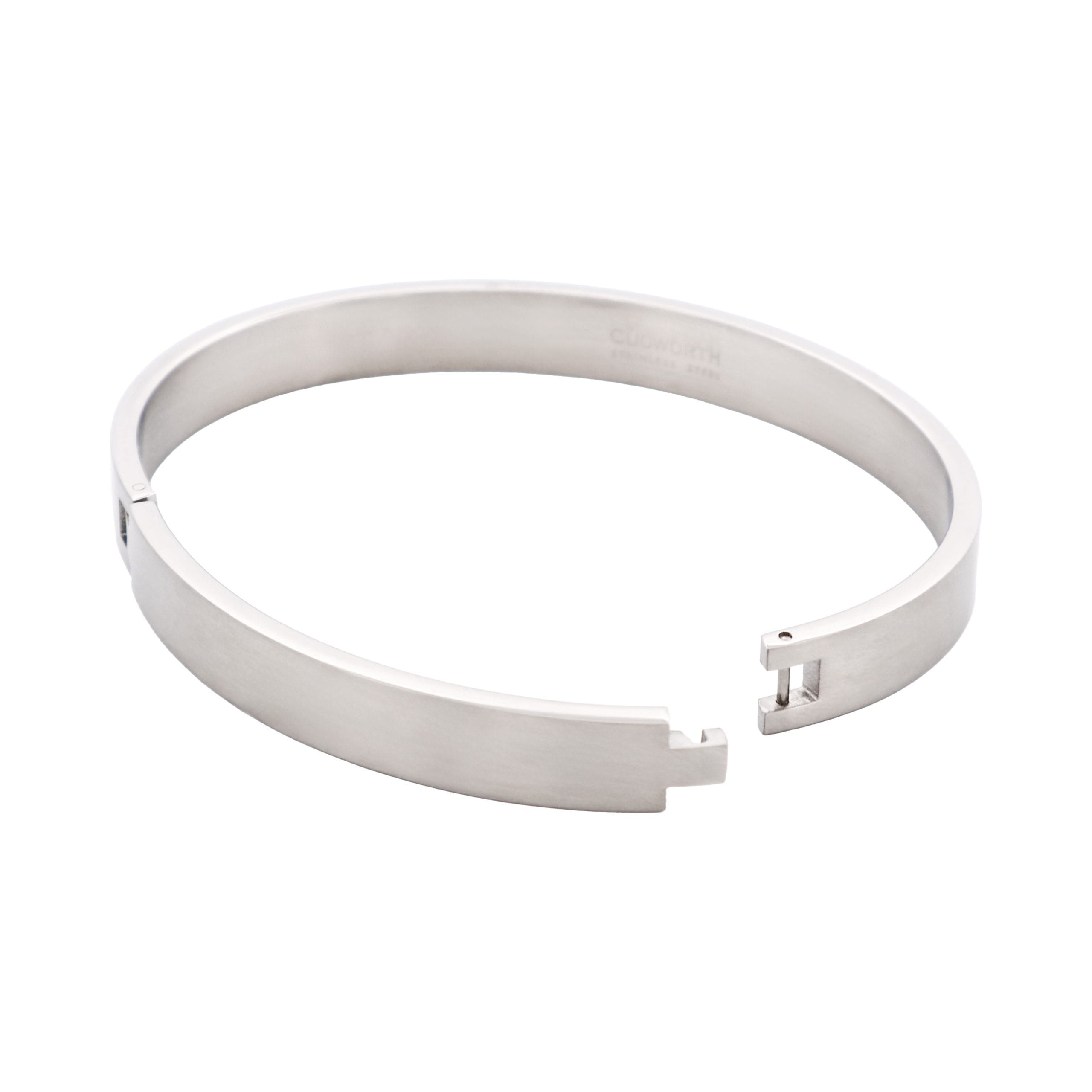 Brushed & Polished Stainless Steel Bangle with Onyx & A Raw Corrugated Inlay
