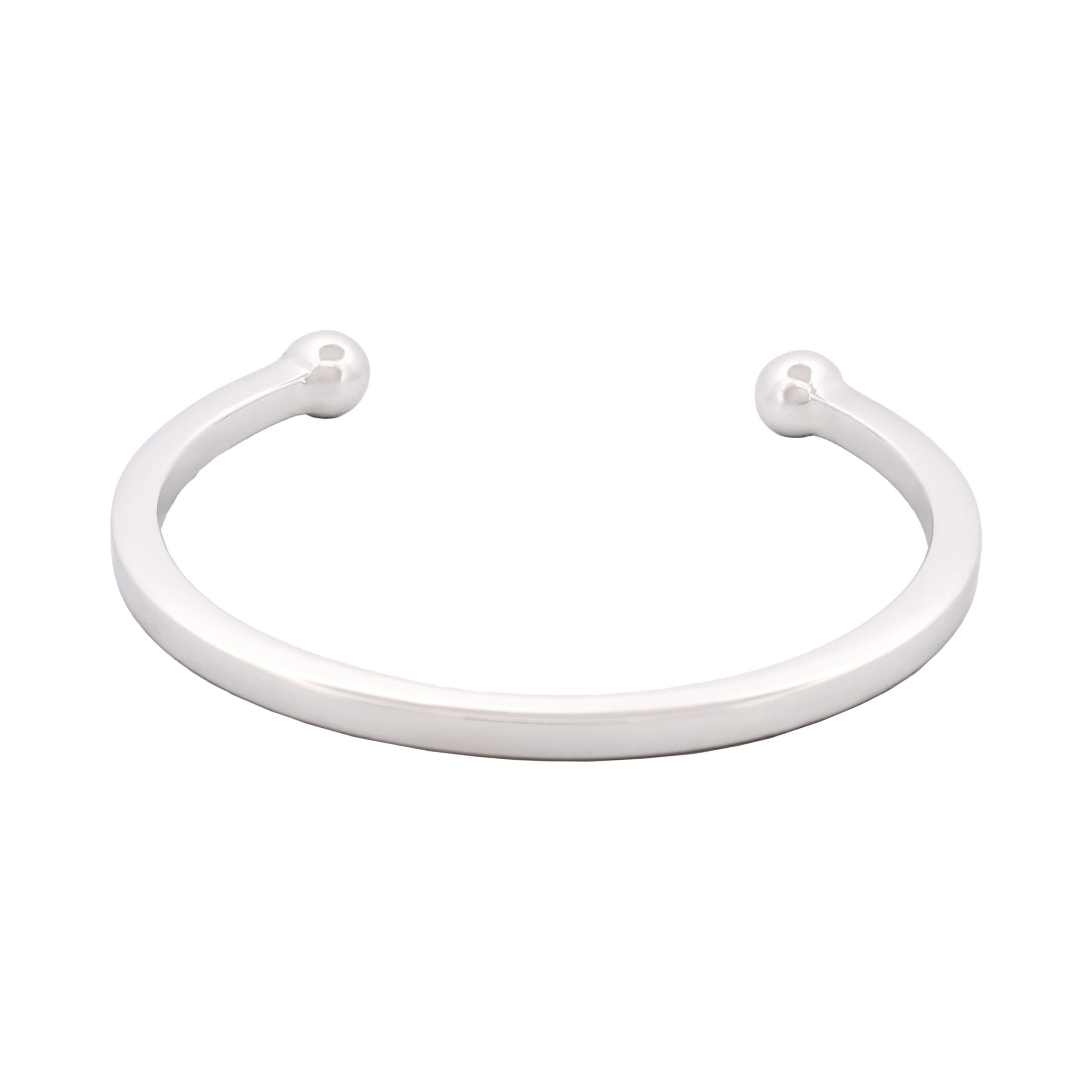 Rhodium Plated Thin Sterling Silver Ball End Cuff
