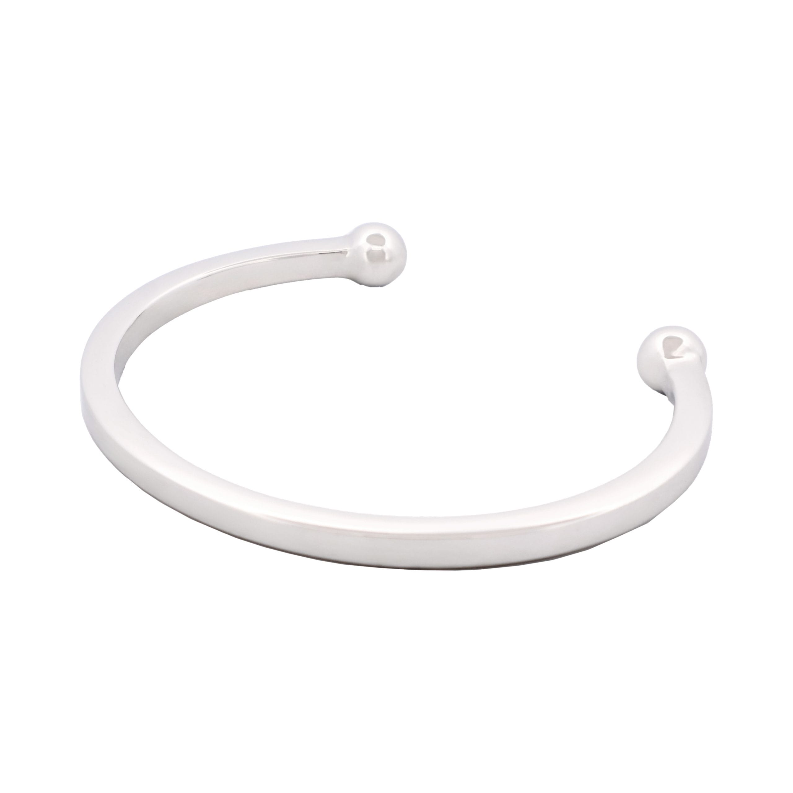 Rhodium Plated Thin Sterling Silver Ball End Cuff
