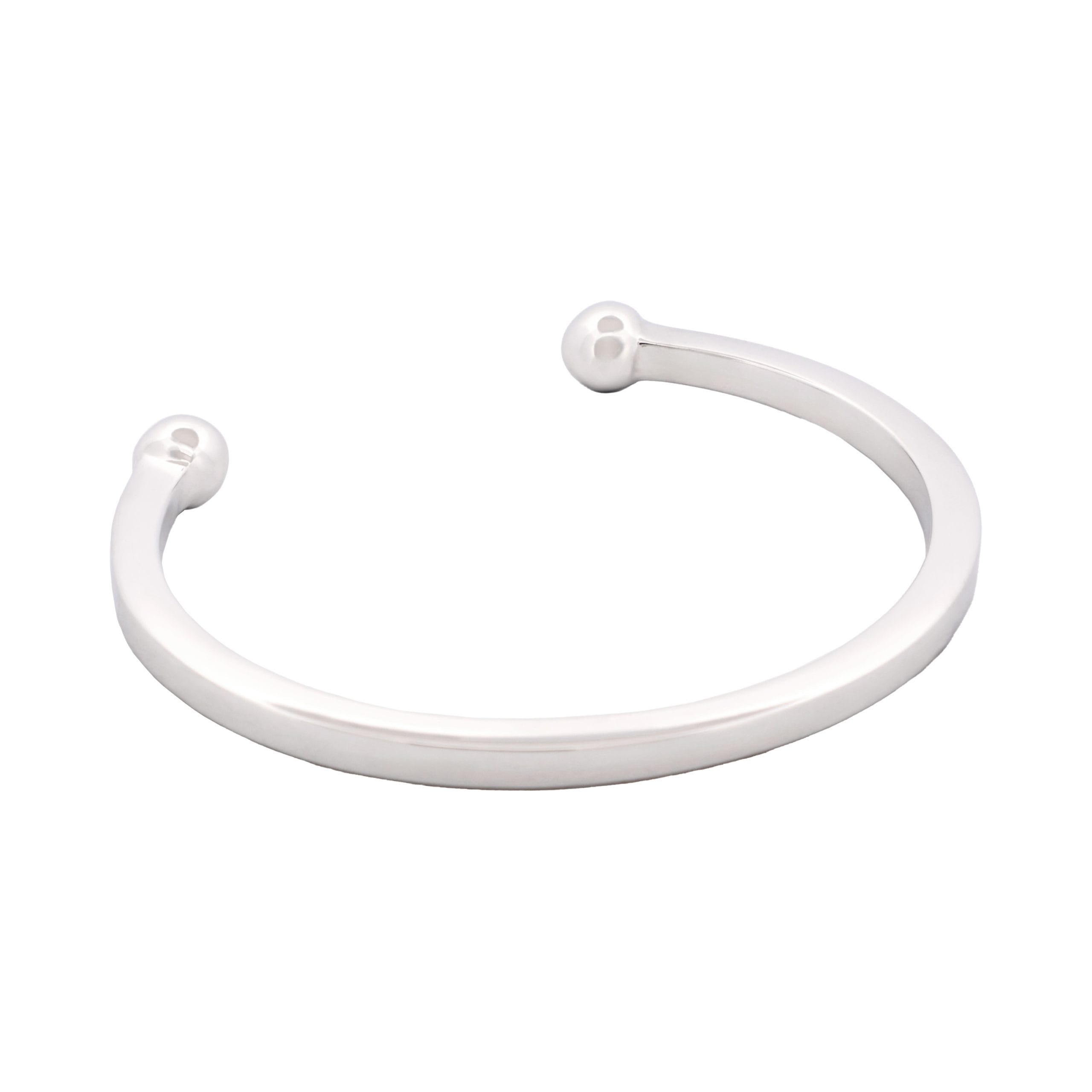 Rhodium Plated Thin Sterling Silver Ball End Cuff