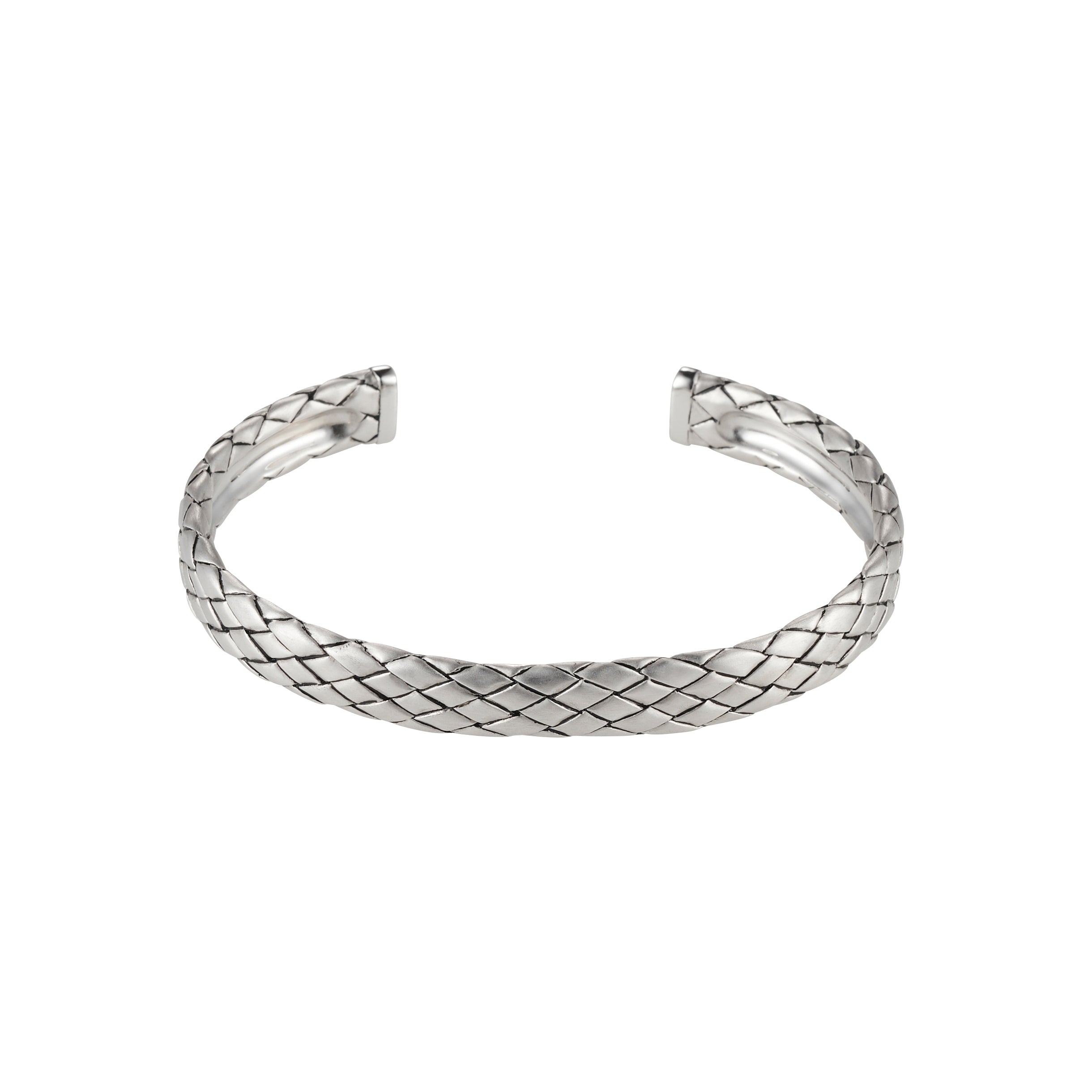 Rhodium Plated Sterling Silver Weave Pattern Cuff