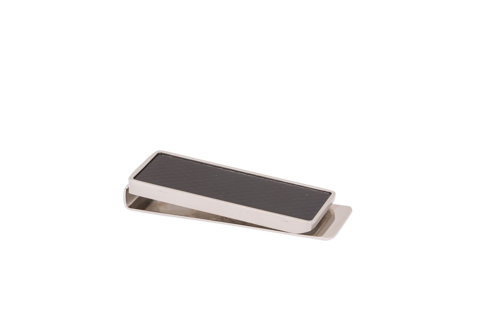 Rhodium Plated & Black Check Money Clip