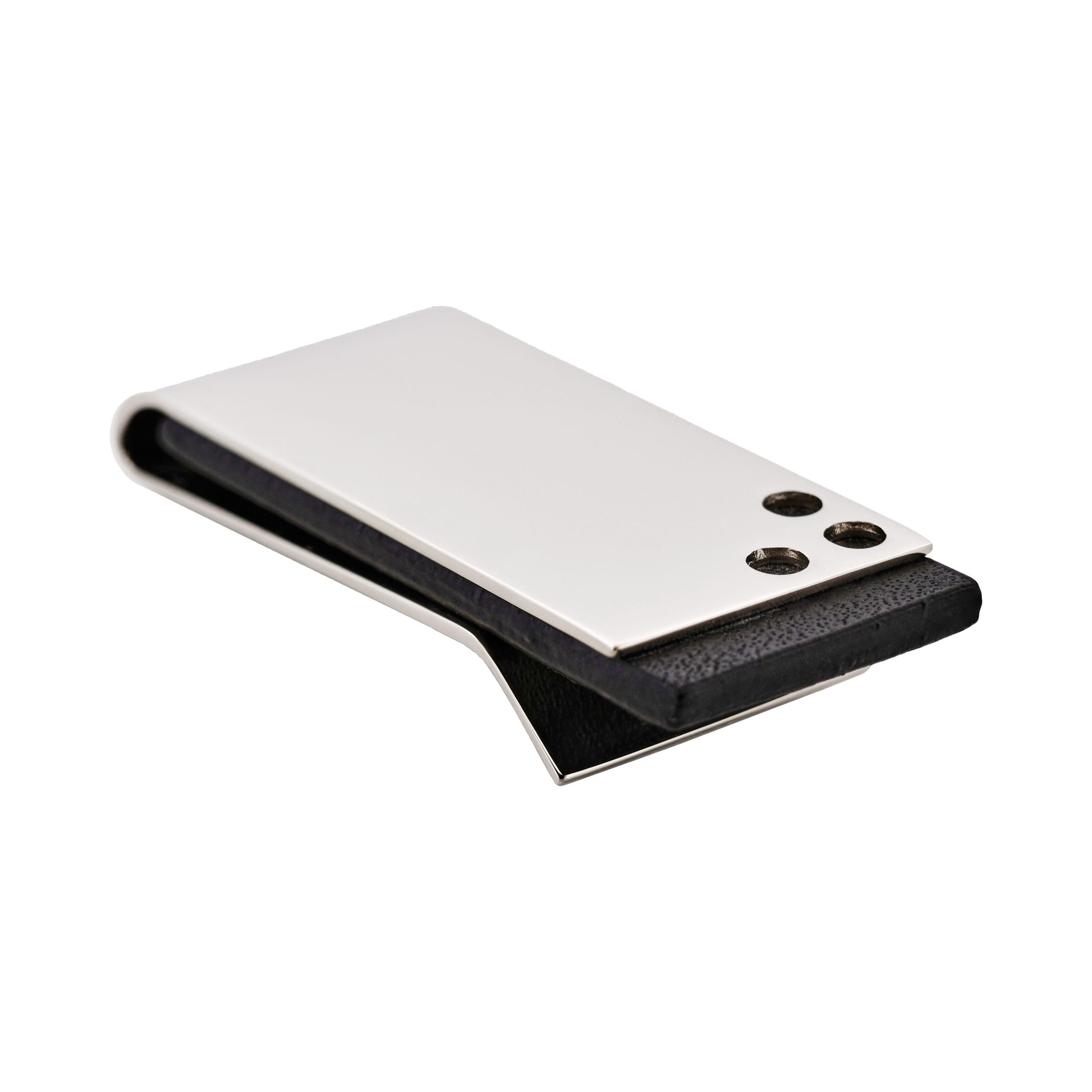 Polished Rhodium Plated & Black Rubber Money Clip