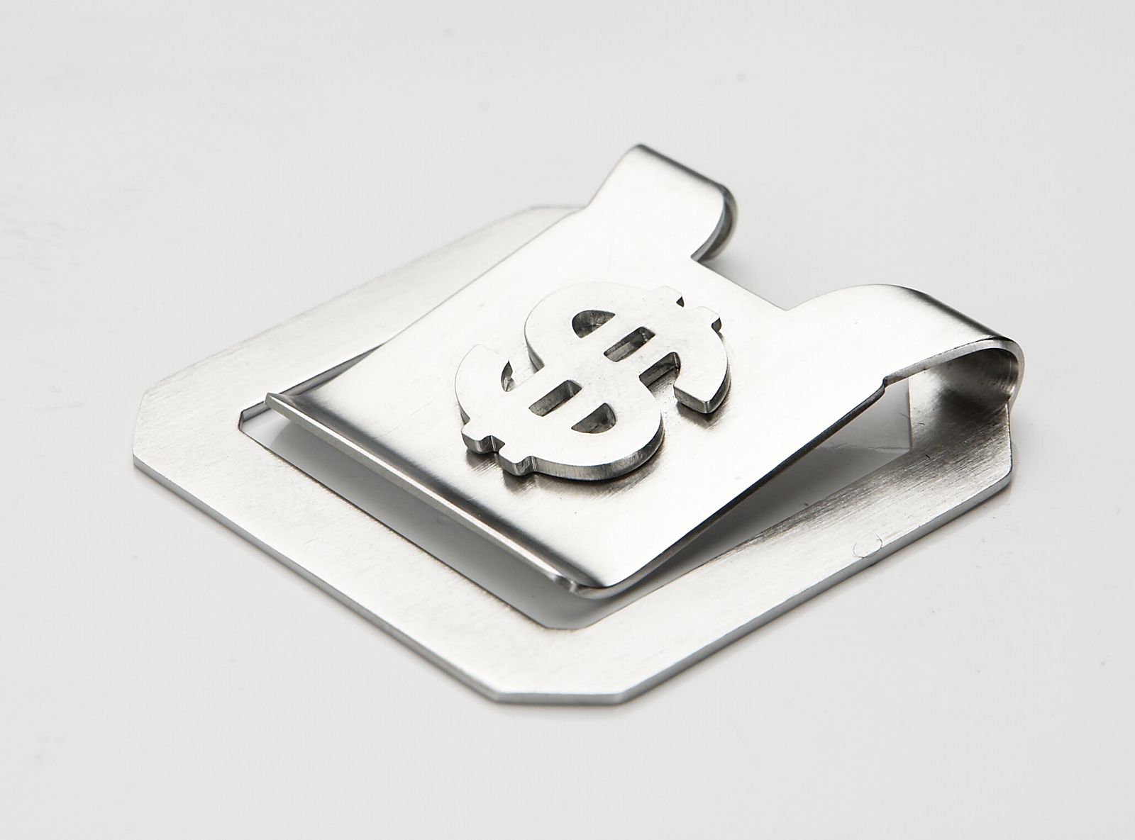 Brushed Square Stainless Steel $ Patterned Money Clip