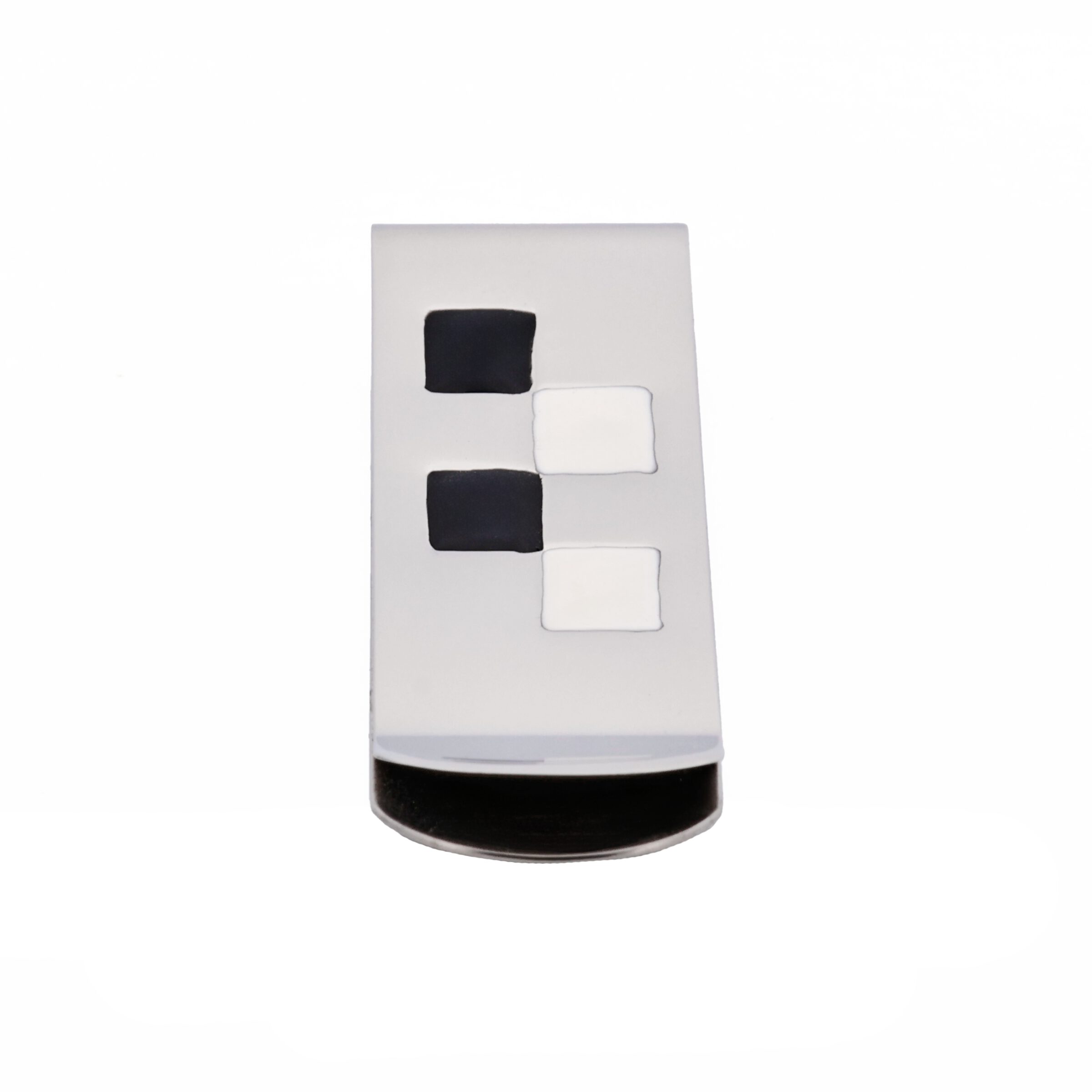 Polished Stainless Steel & Black & White Enamel Money Clip