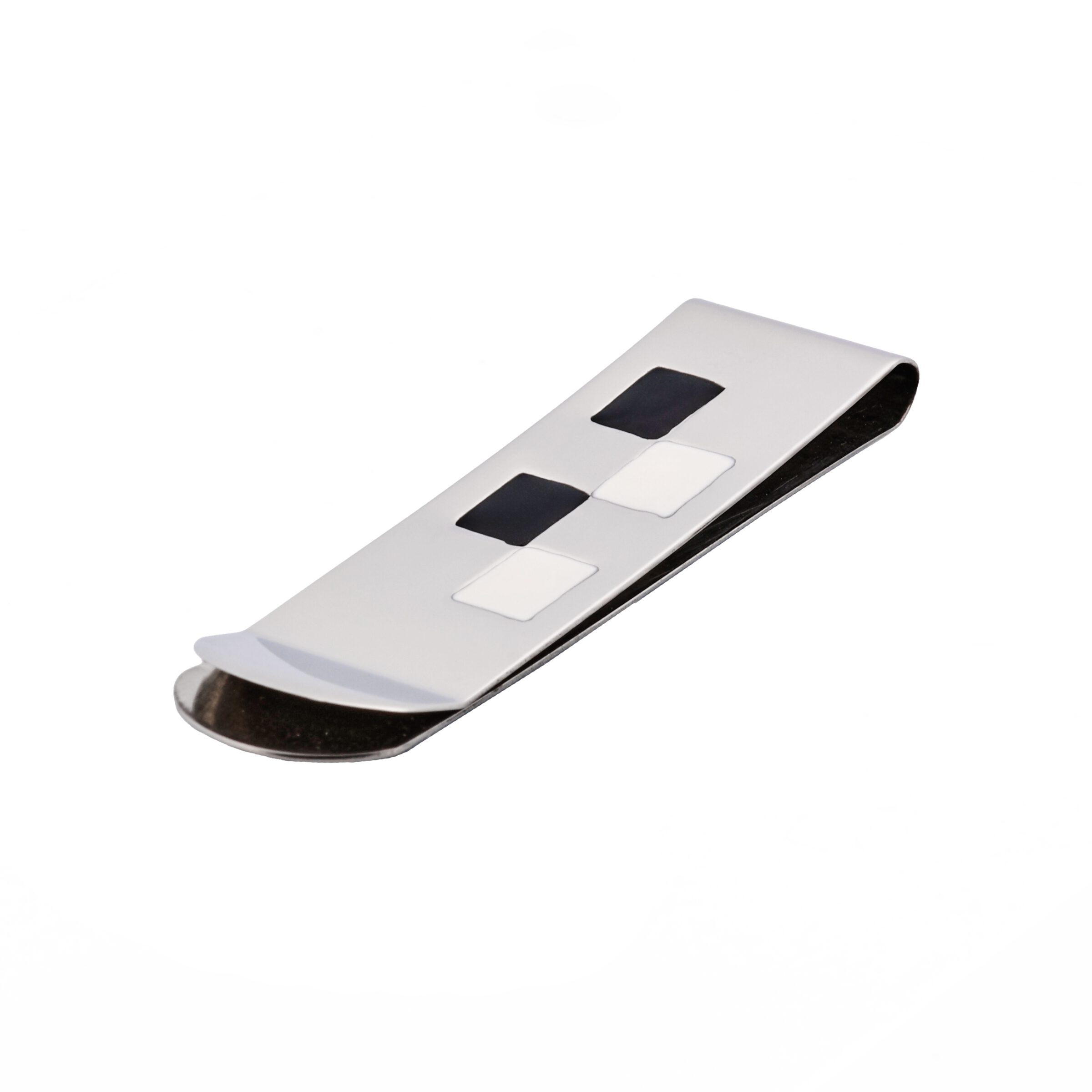 Polished Stainless Steel & Black & White Enamel Money Clip