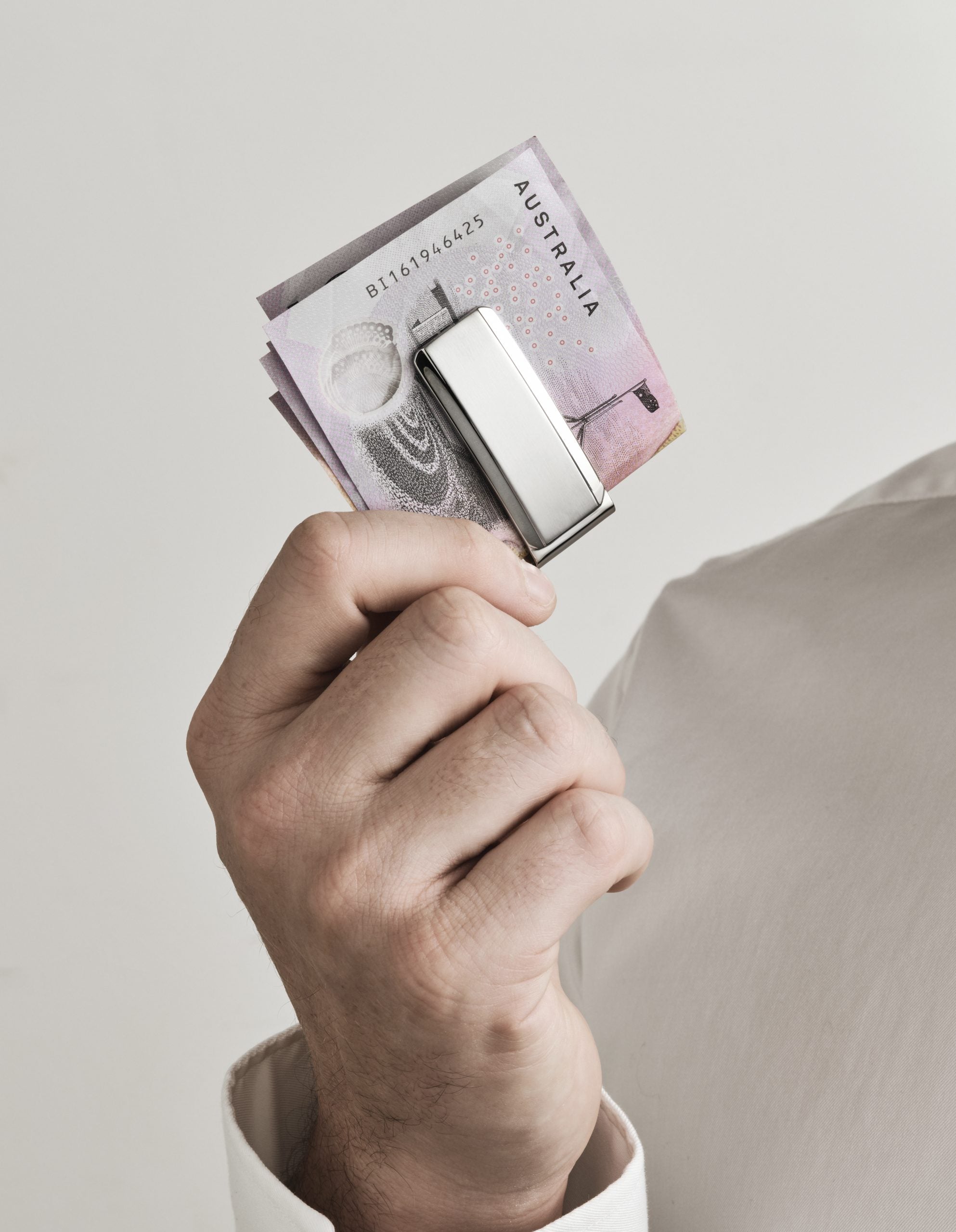 Brushed & Polished Curved Face Stainless Steel Money Clip