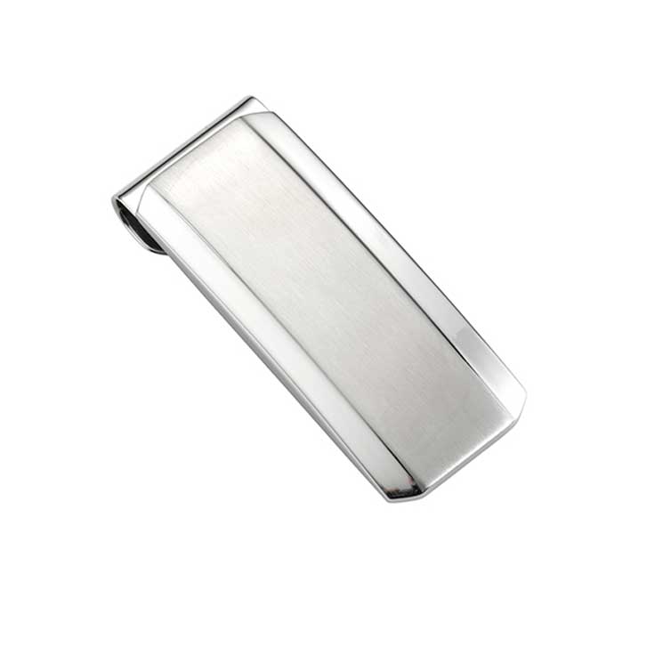 Brushed & Polished Curved Face Stainless Steel Money Clip