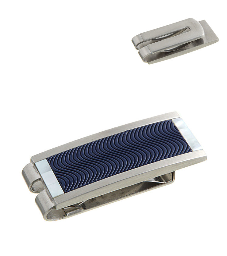 Stainless Steel Blue Resin & Mop Money Clip