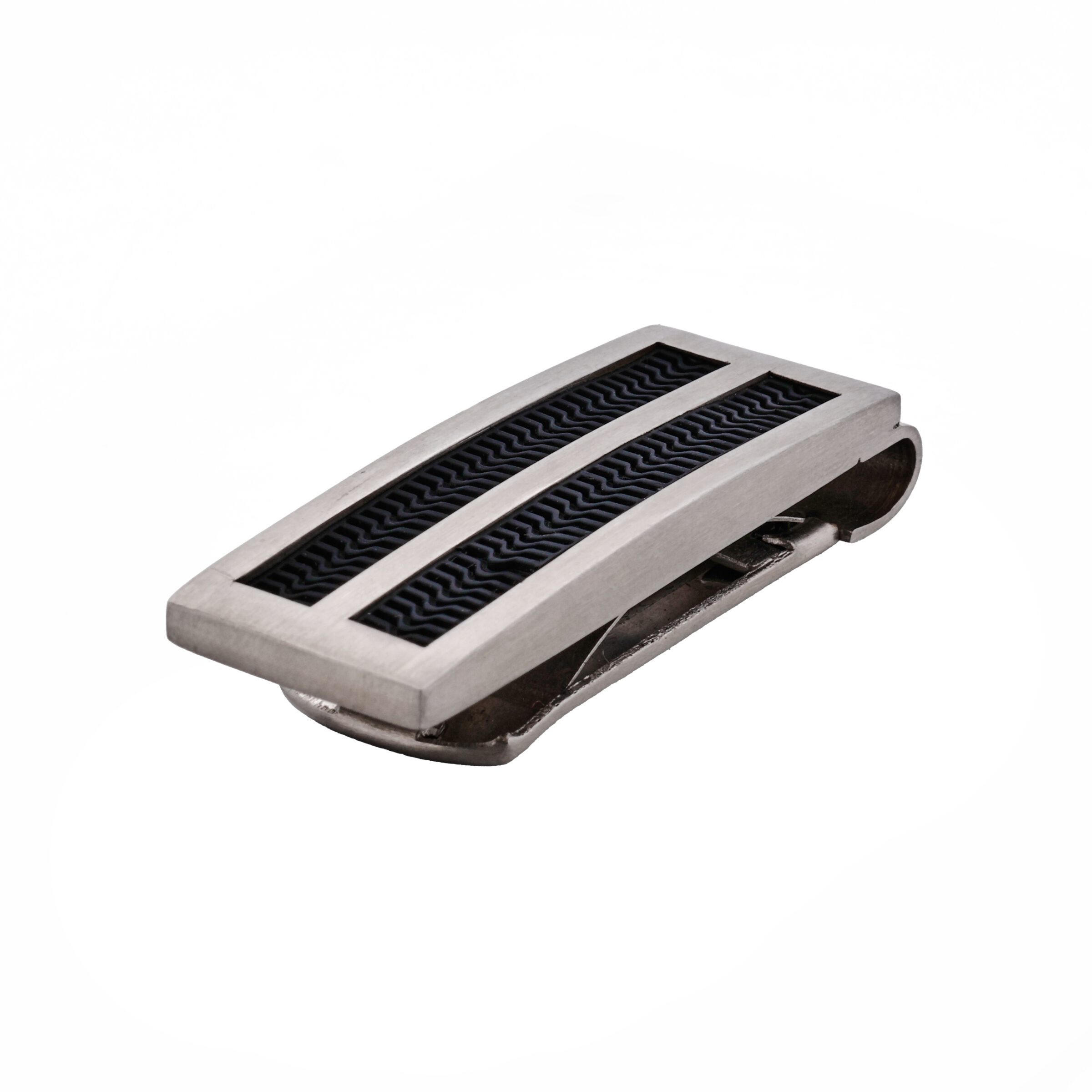 Brushed Stainless Steel & Black Rubber Inlay Money Clip