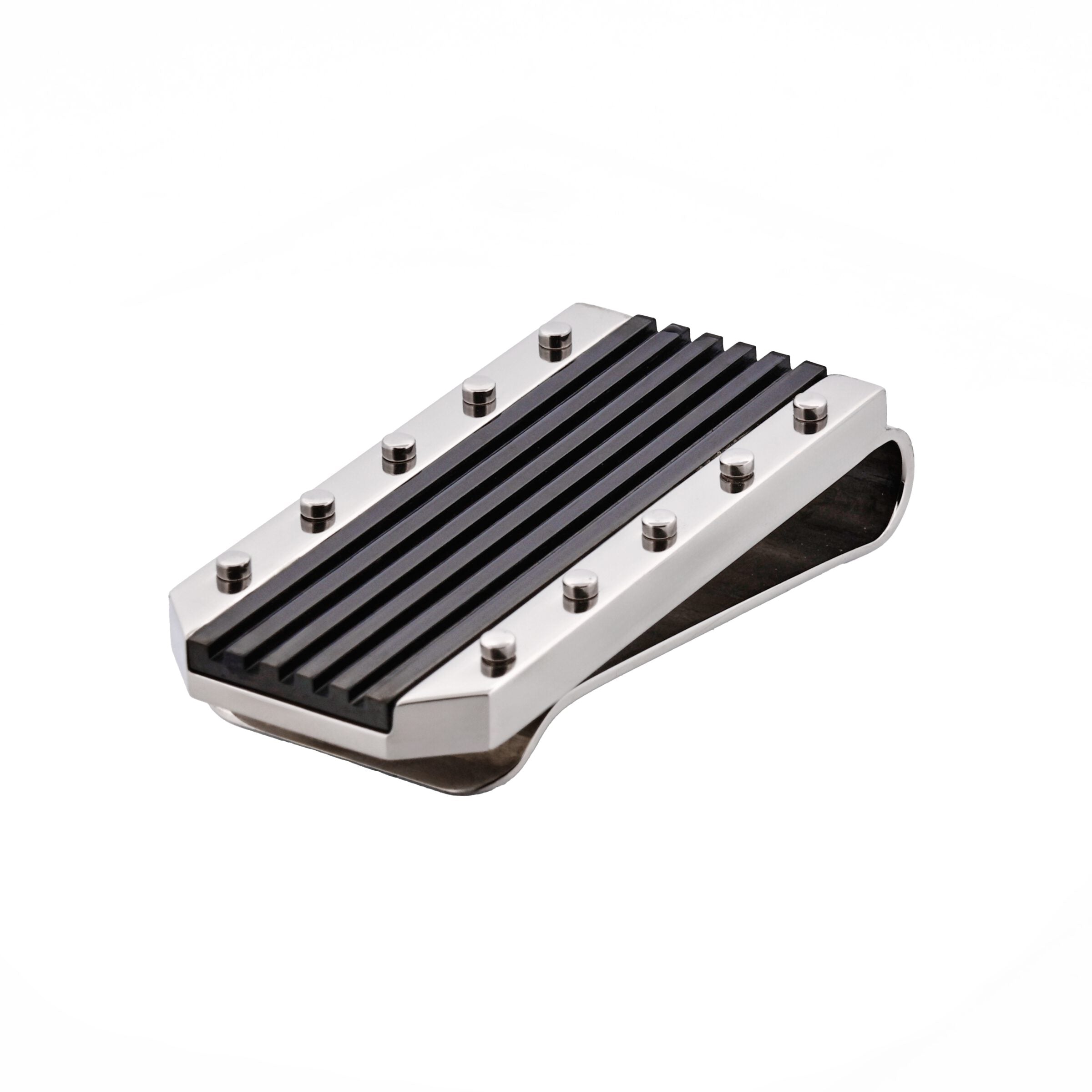 Polished Stainless Steel Money Clip with Ion Plated Black Stripe Pattern