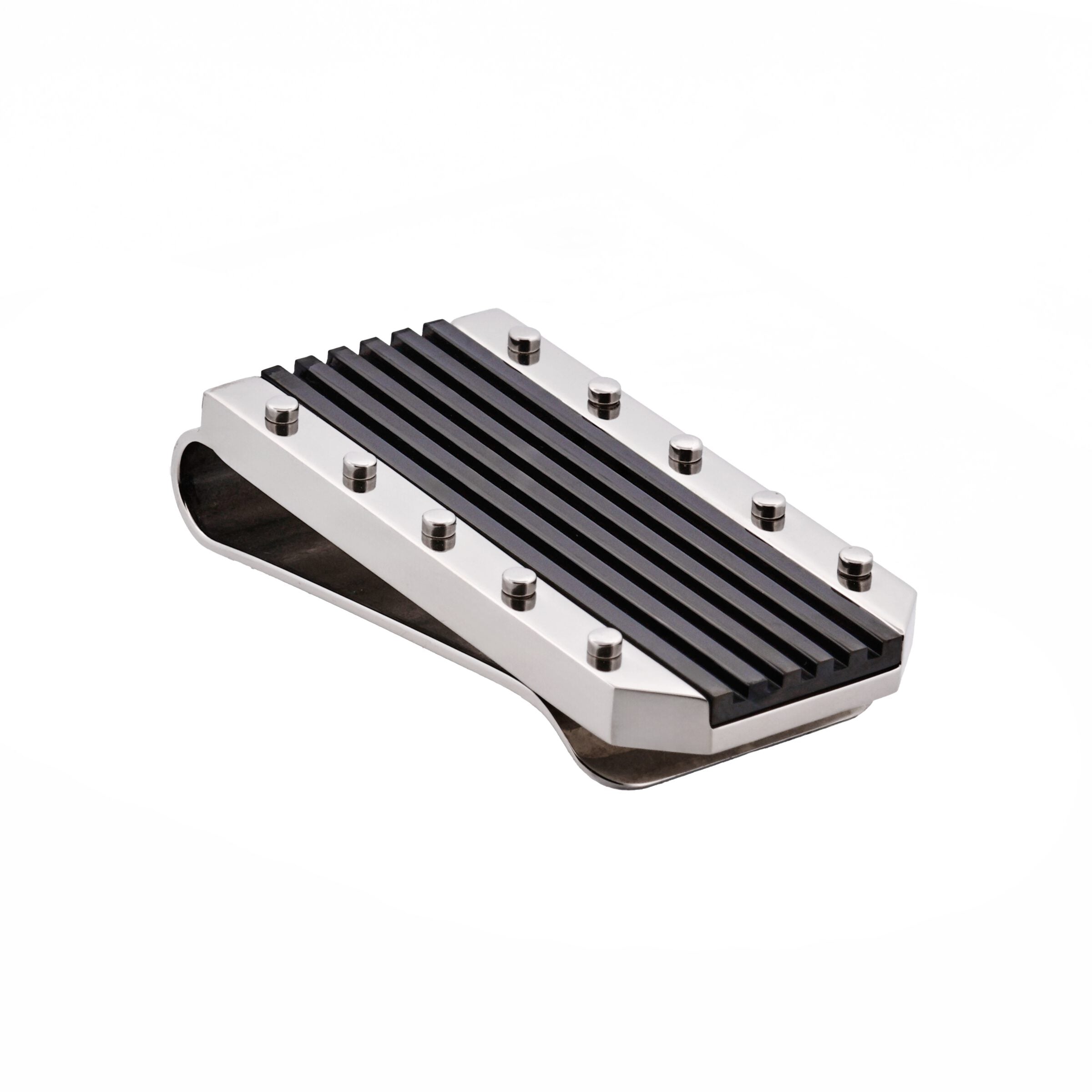 Polished Stainless Steel Money Clip with Ion Plated Black Stripe Pattern