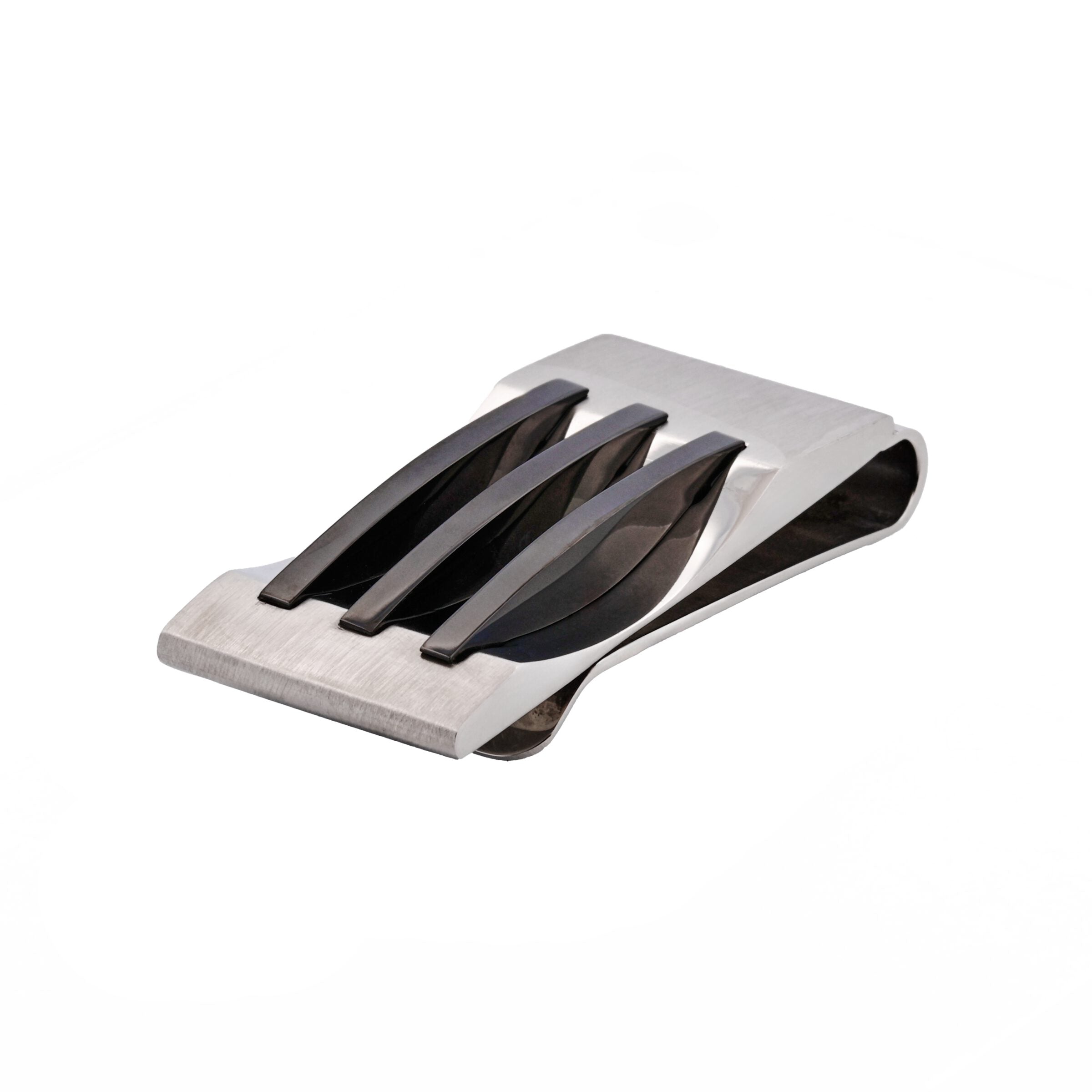 Polished Stainless Steel Ion Plated Black Striped Money Clip