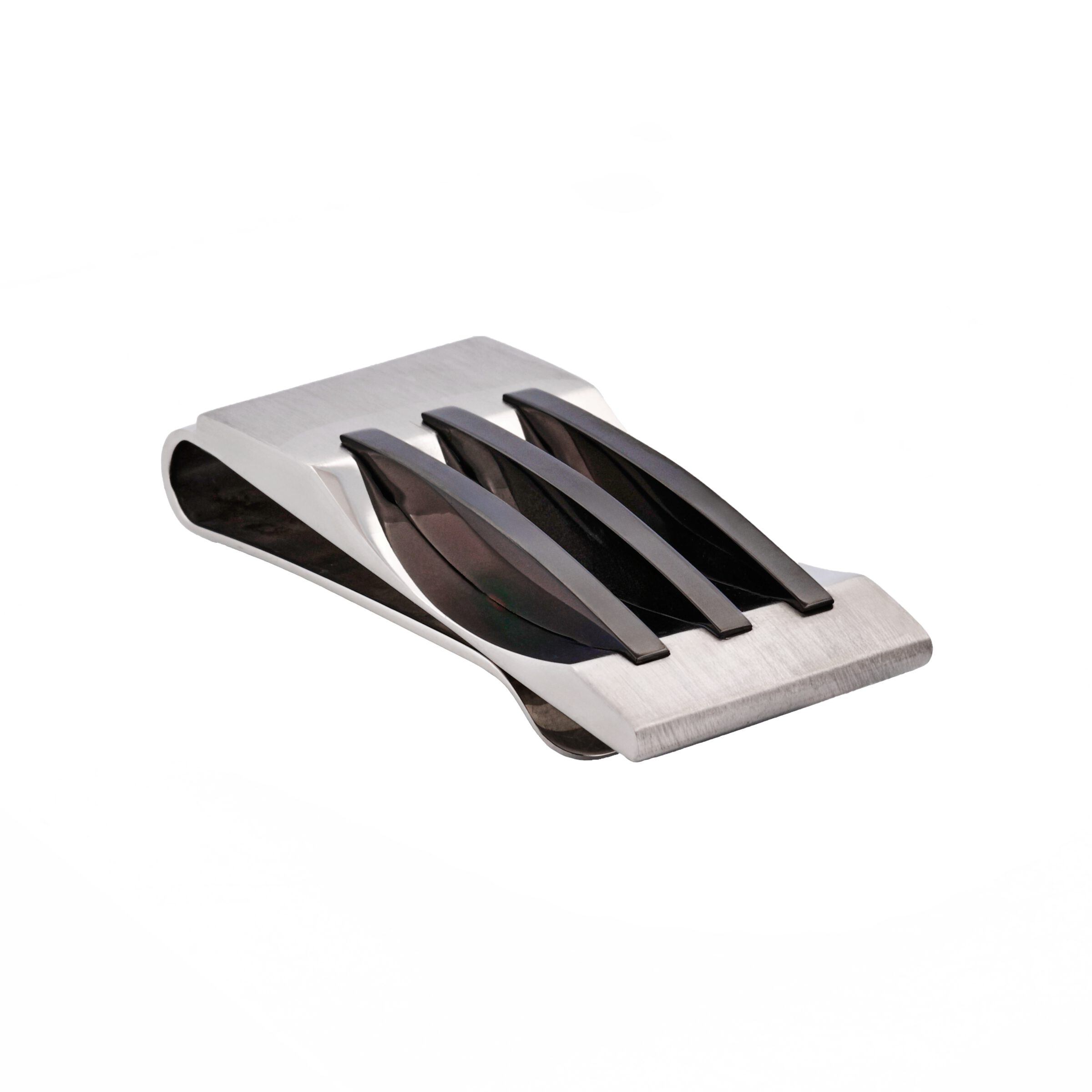 Polished Stainless Steel Ion Plated Black Striped Money Clip