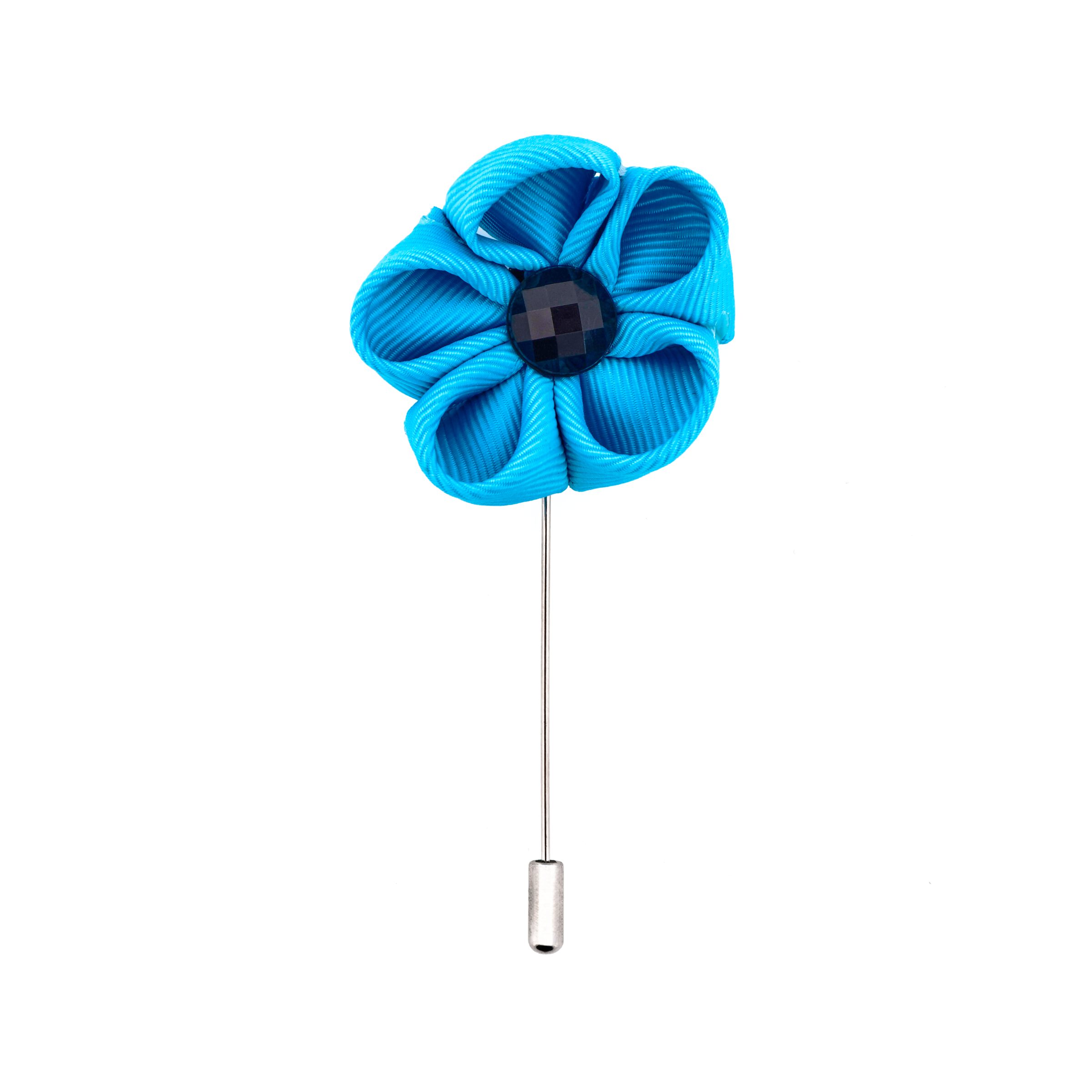 Aqua Flower/Black Stone Lapel Pin