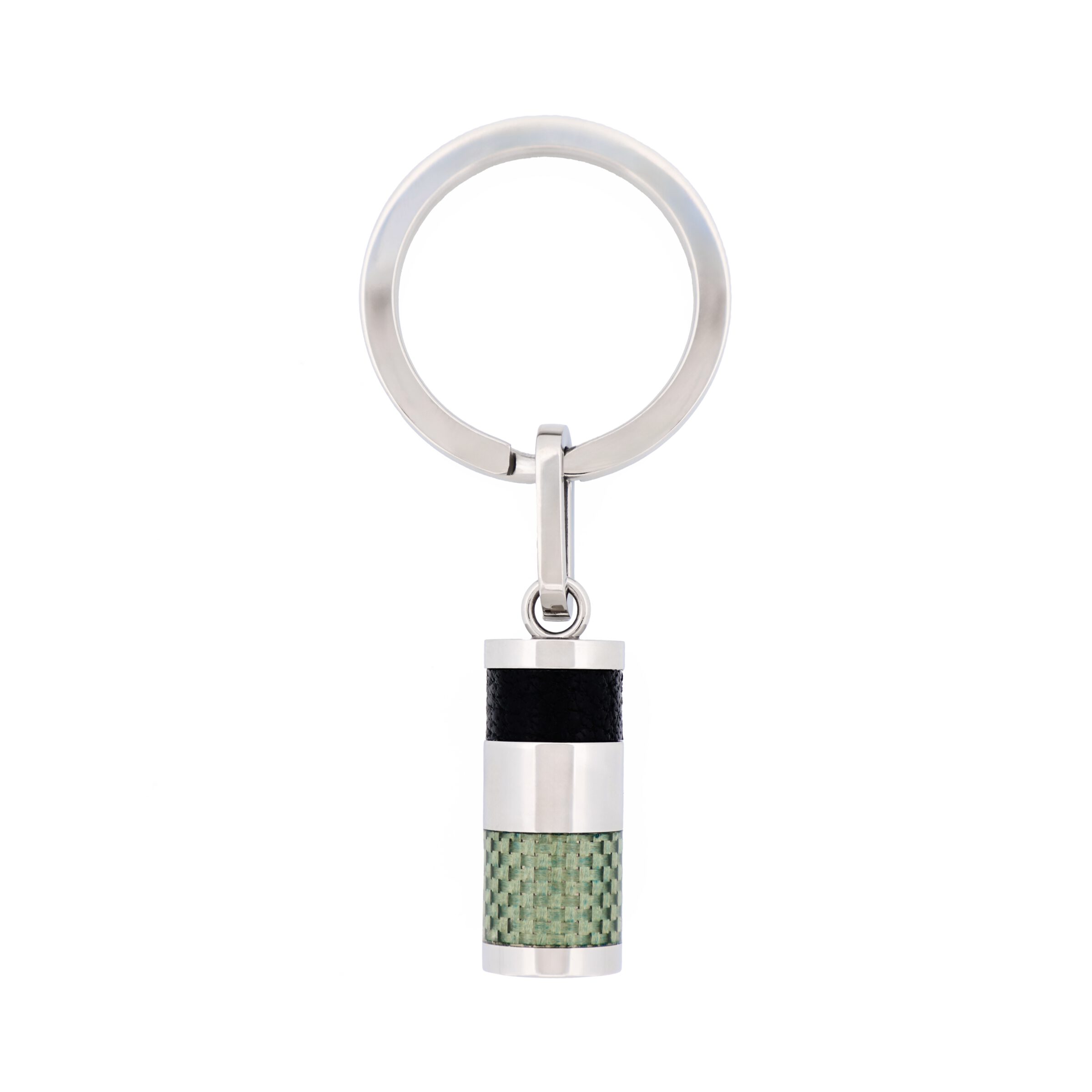 Stainless Steel & Green Carbon & Leather Key Ring