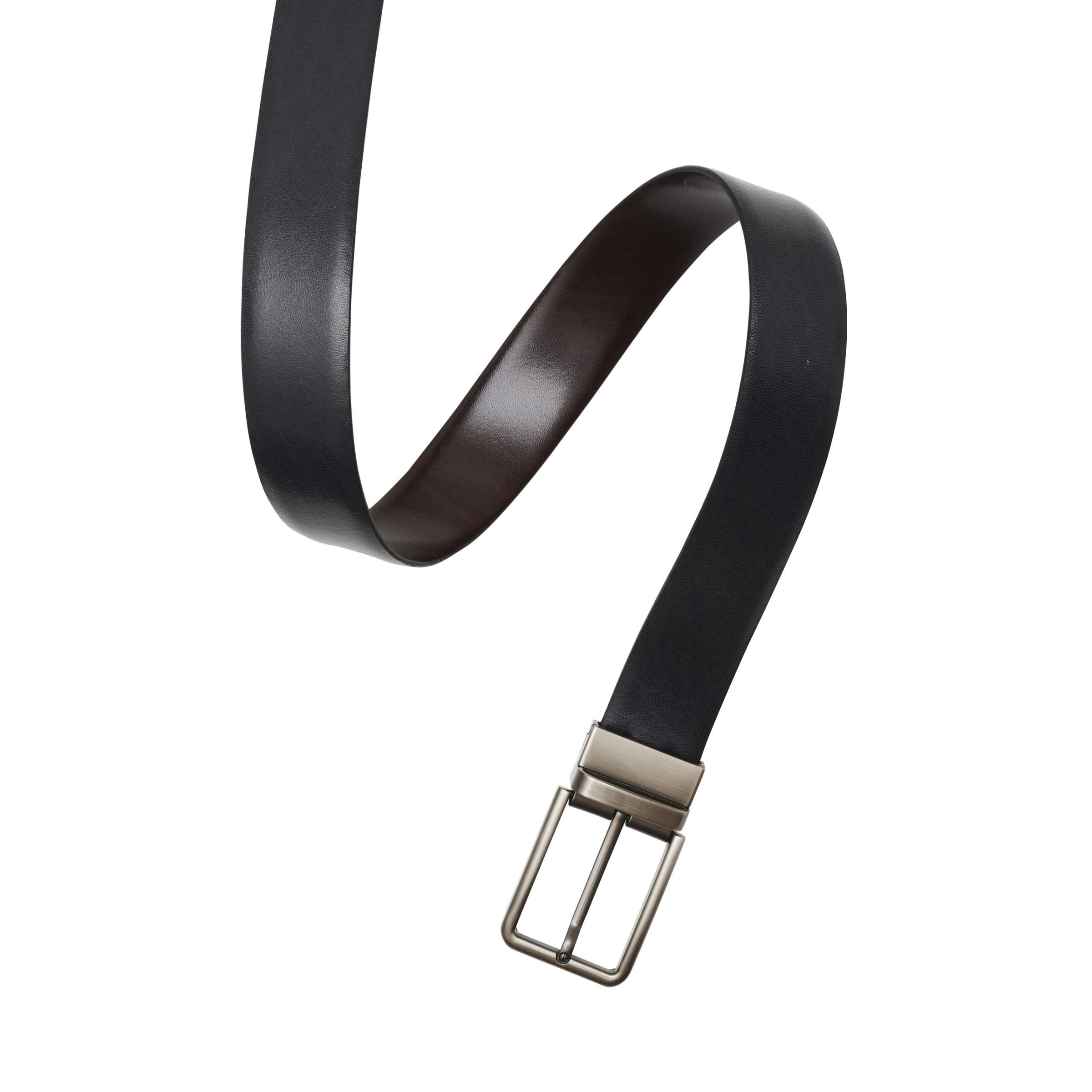Black & Marble Patterned Brown Leather Reversible Belt - Strap Only