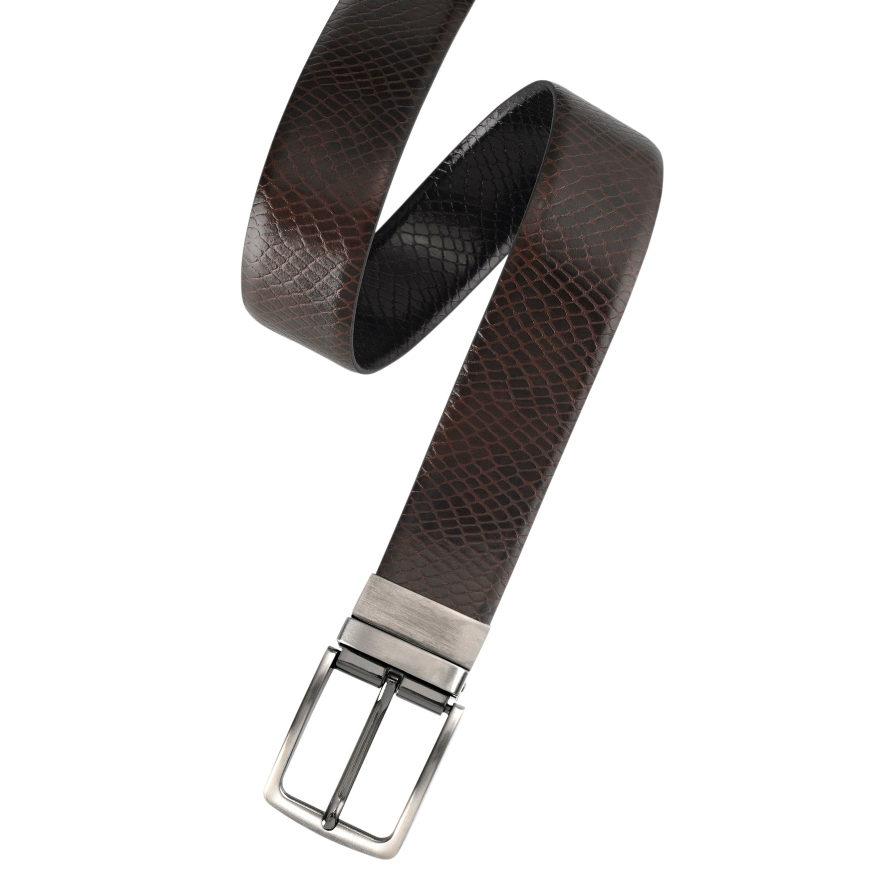 Black & Brown Reversible Snake Skin Spanish Leather Belt - Strap Only