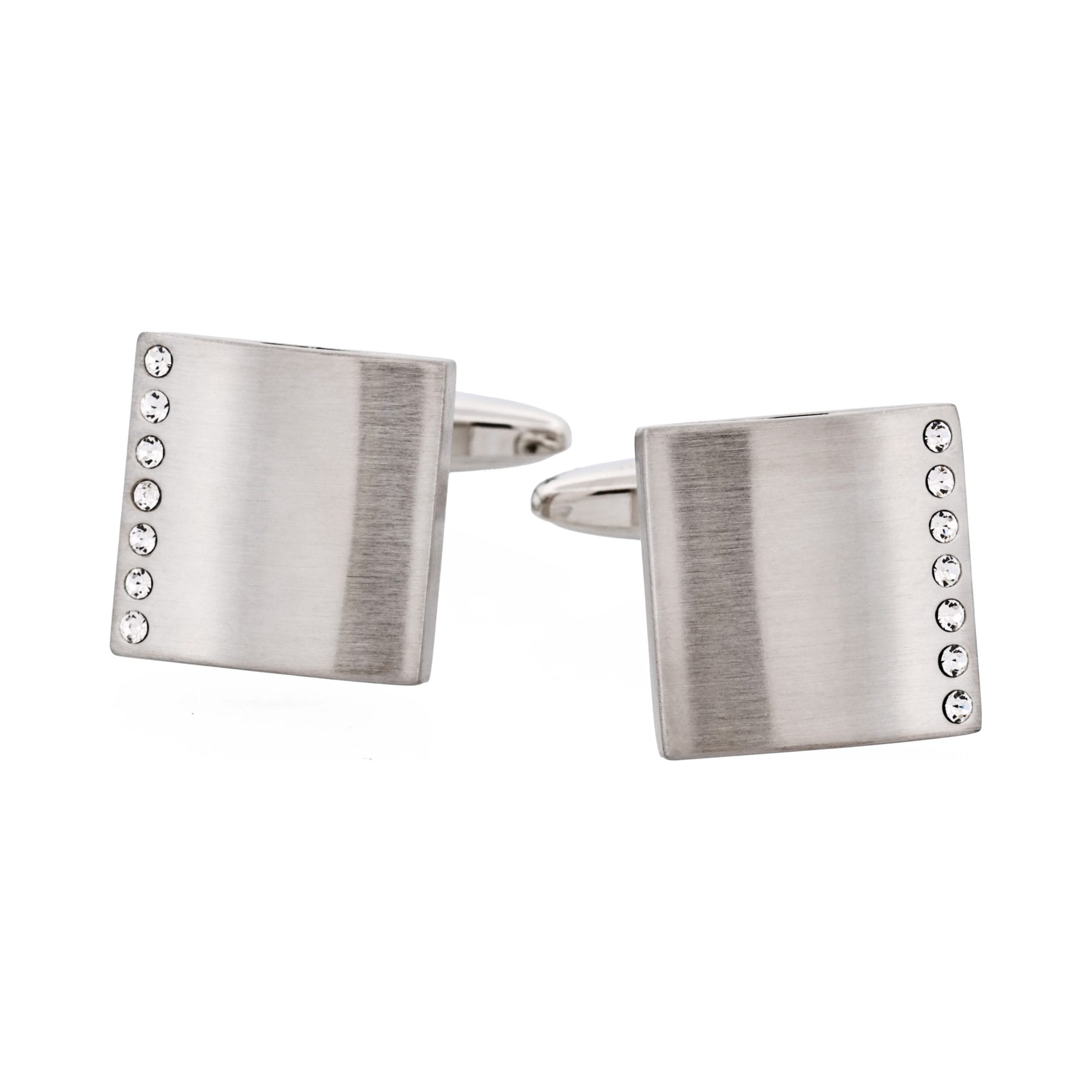 Brushed Rodium Plated & Crystal Cufflinks