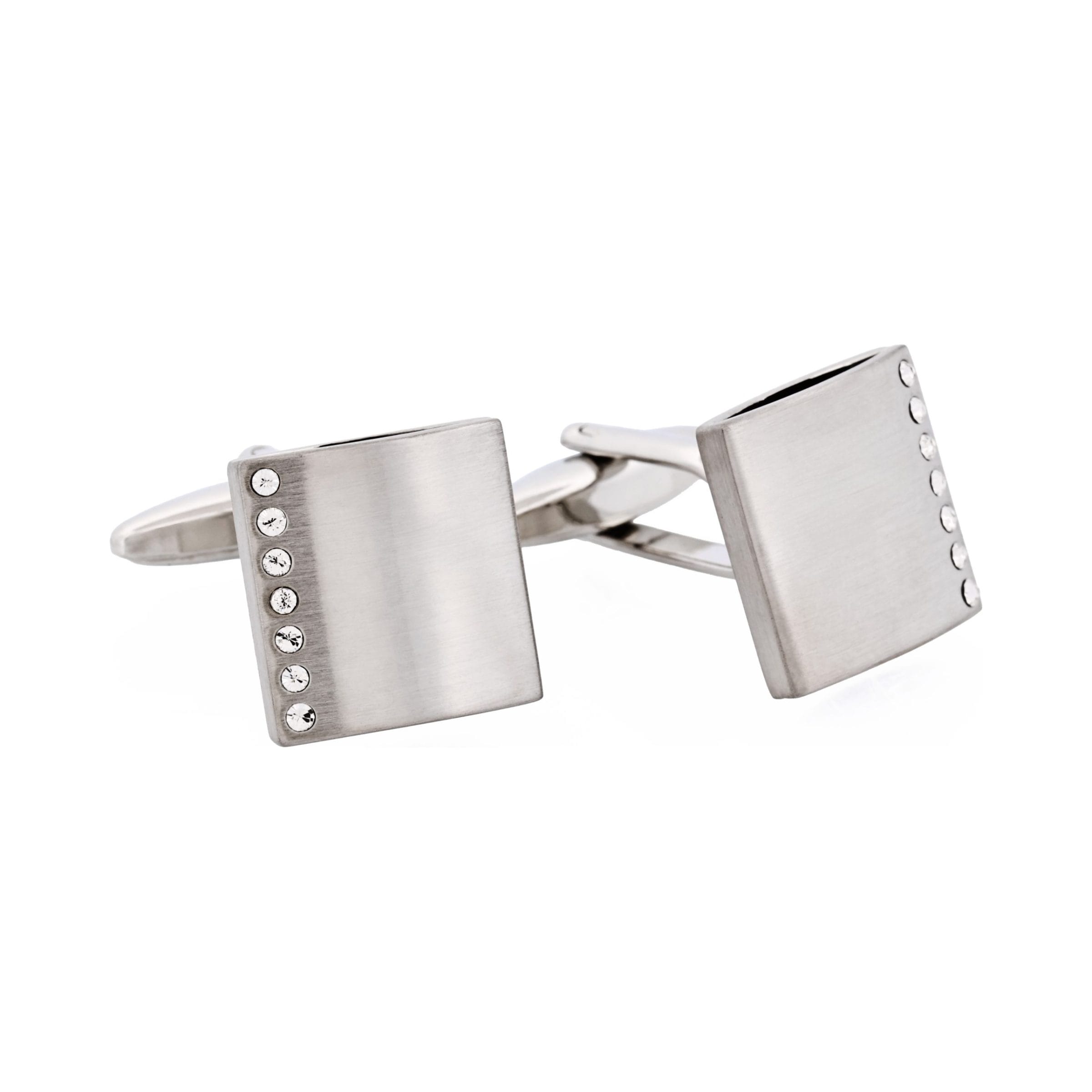 Brushed Rodium Plated & Crystal Cufflinks