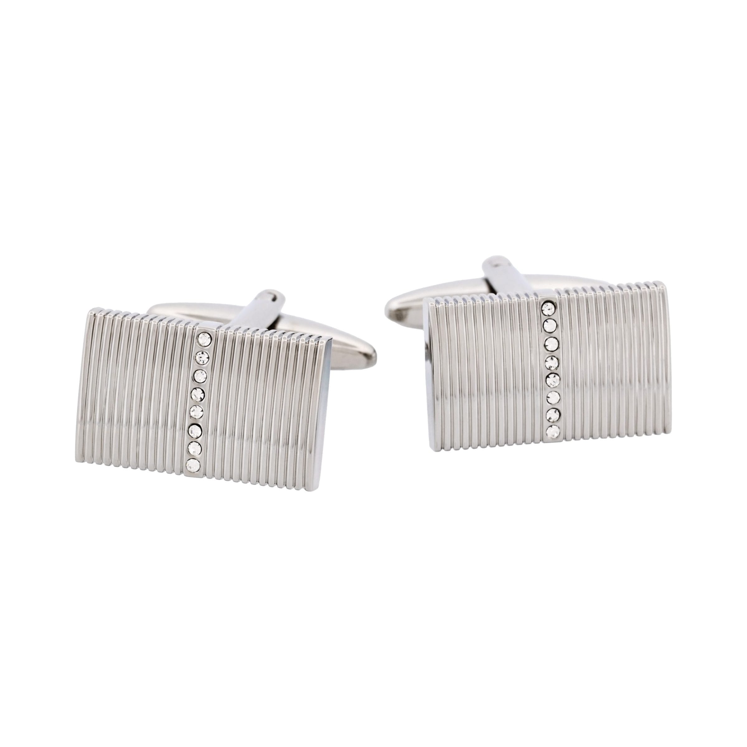 Rhodium Plated Self Striped Crystal Cufflinks