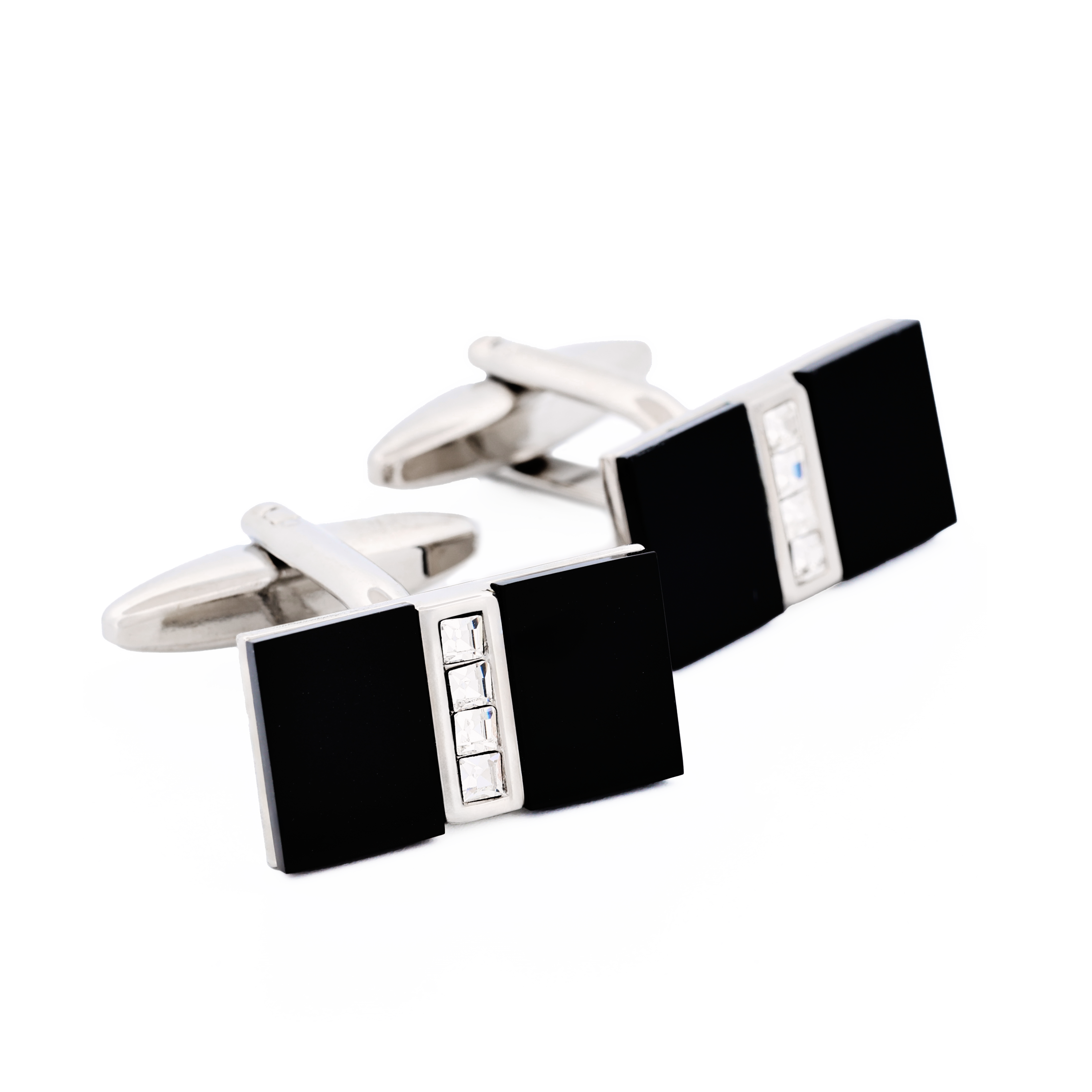 Rhodium Onyx Crystal Cufflinks