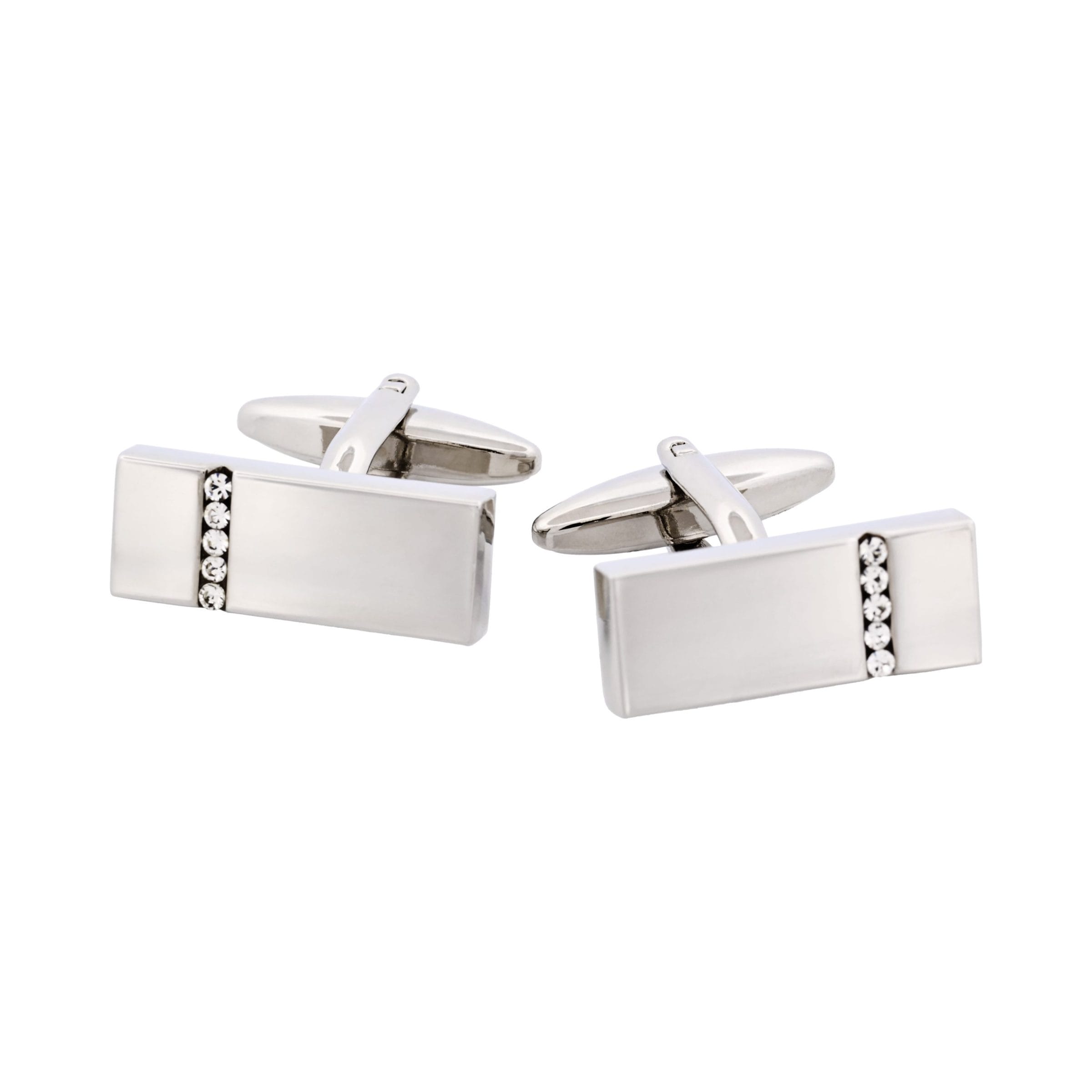 Polished Rhodium Plated Crystal Rectangle Cufflinks