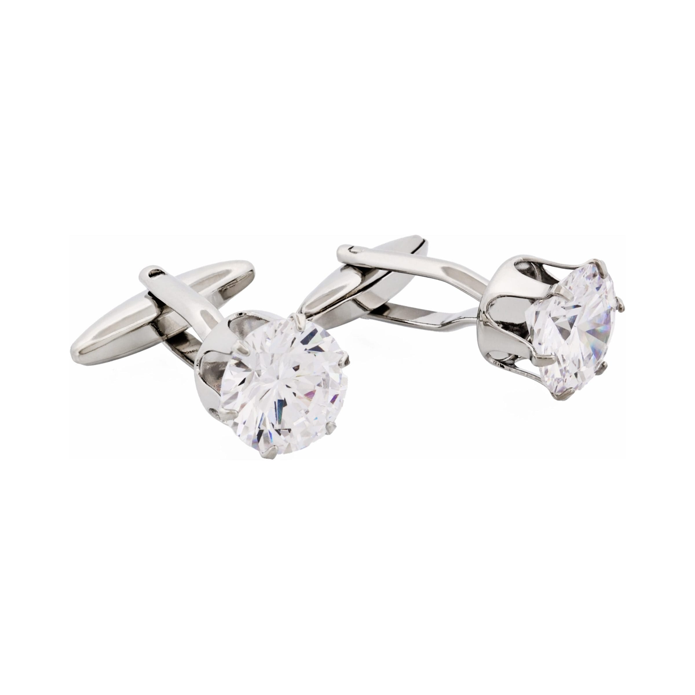 Rhodium Plated Diamond Shaped Crystal Cufflinks