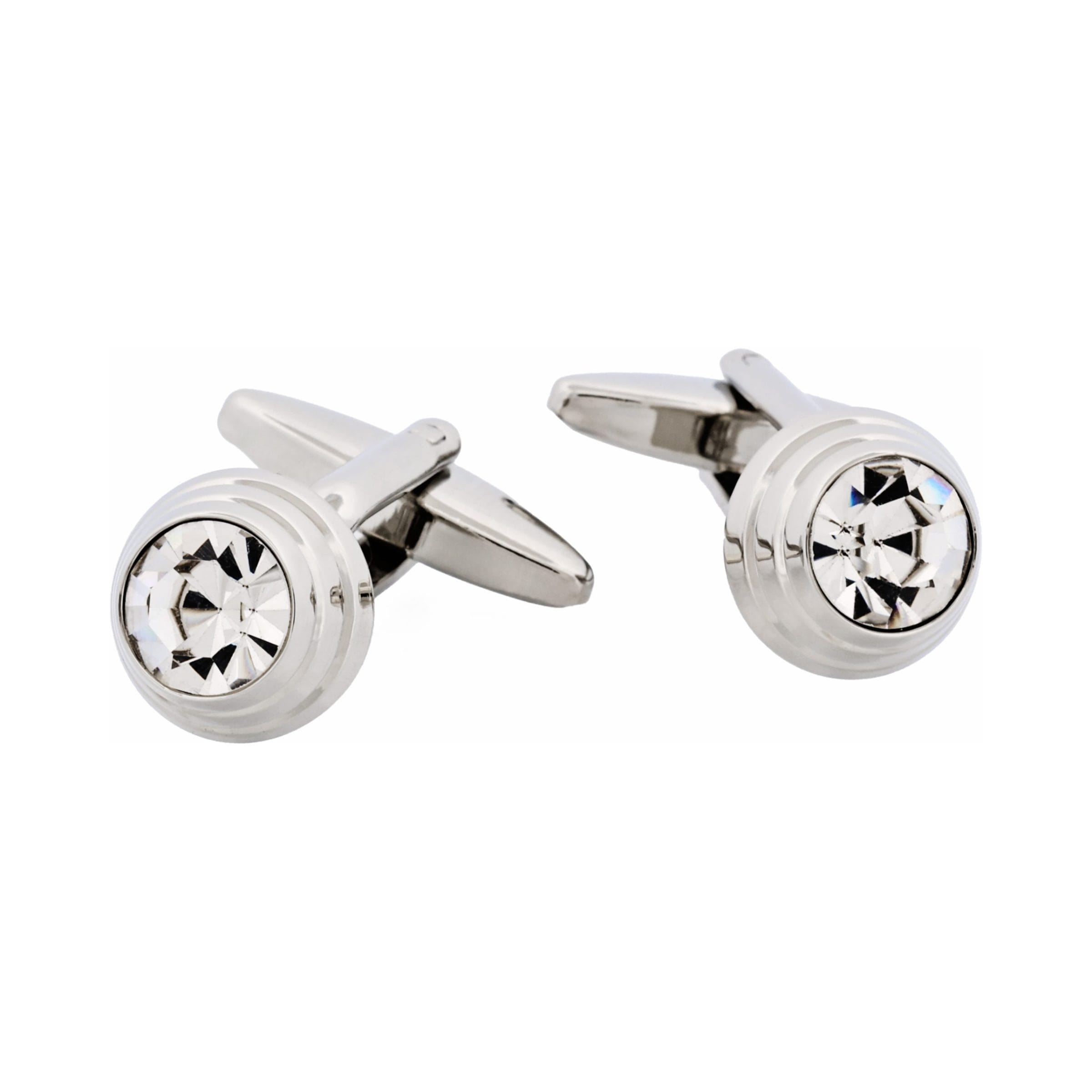 Rhodium Plated Crystal Domed Cufflinks