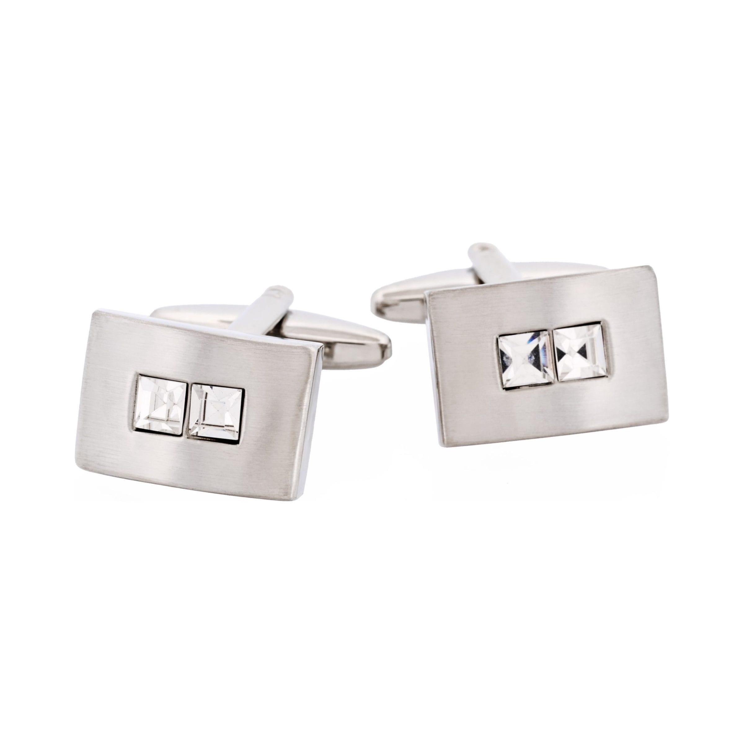 Brushed Rhodium Plated Crystal Cufflinks