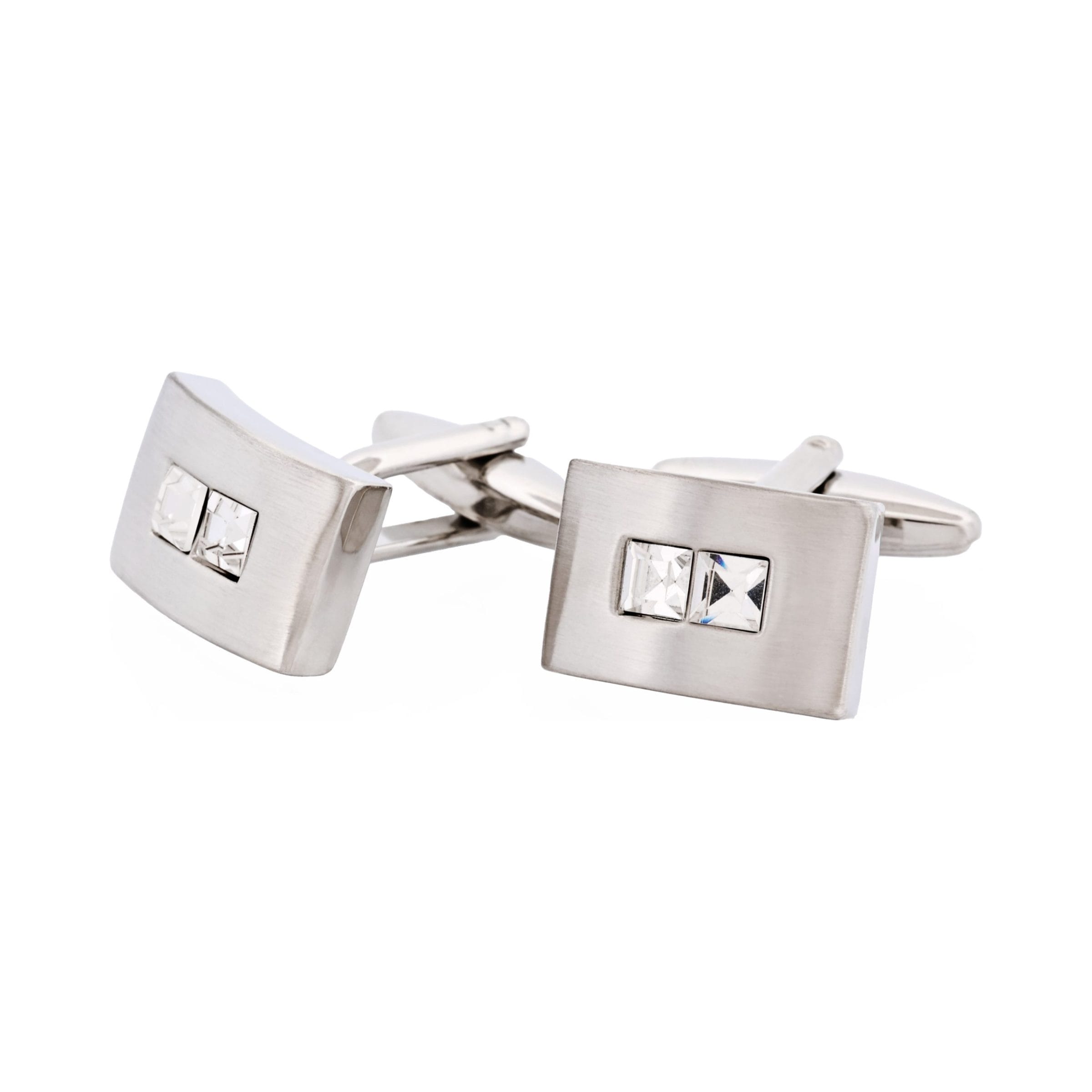 Brushed Rhodium Plated Crystal Cufflinks