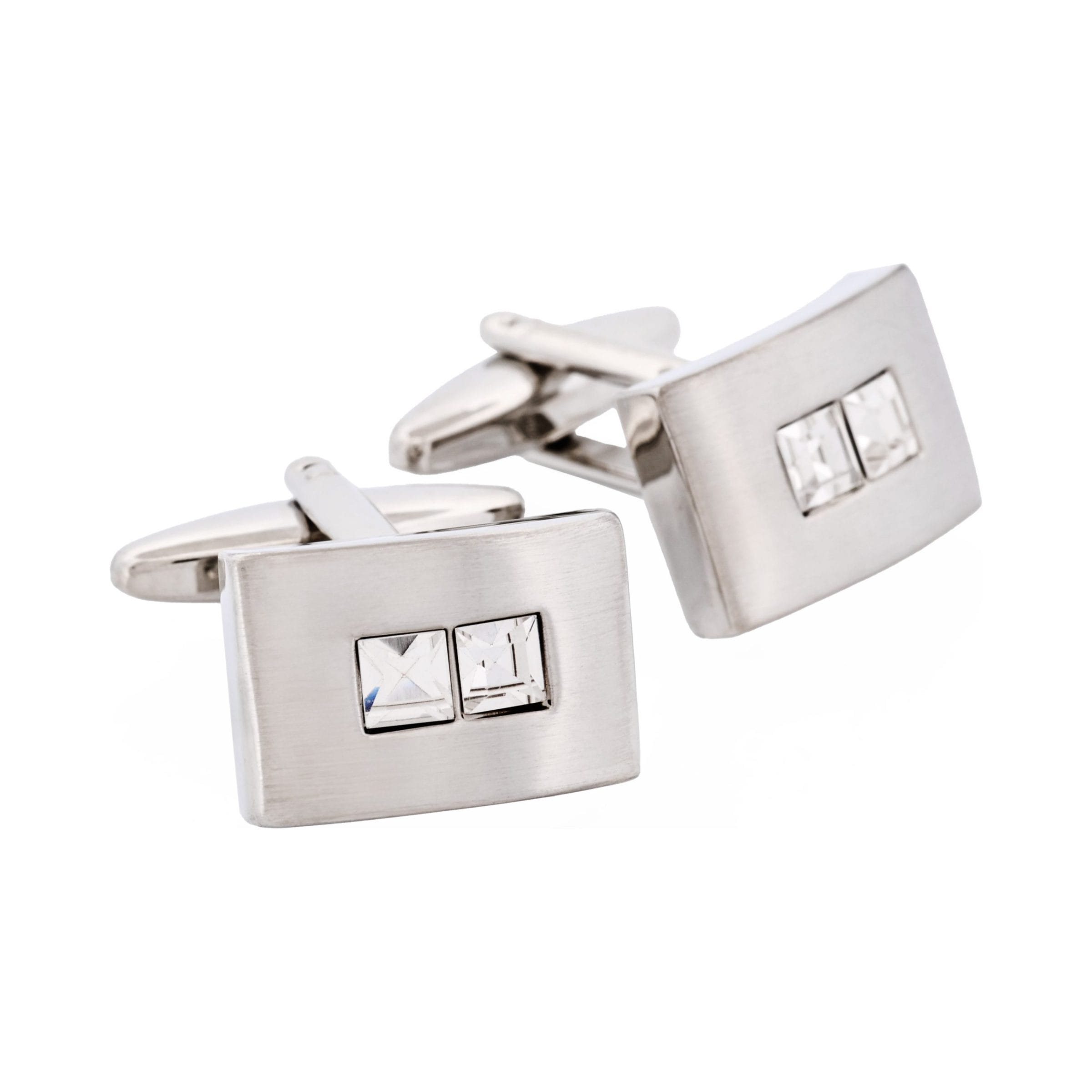 Brushed Rhodium Plated Crystal Cufflinks