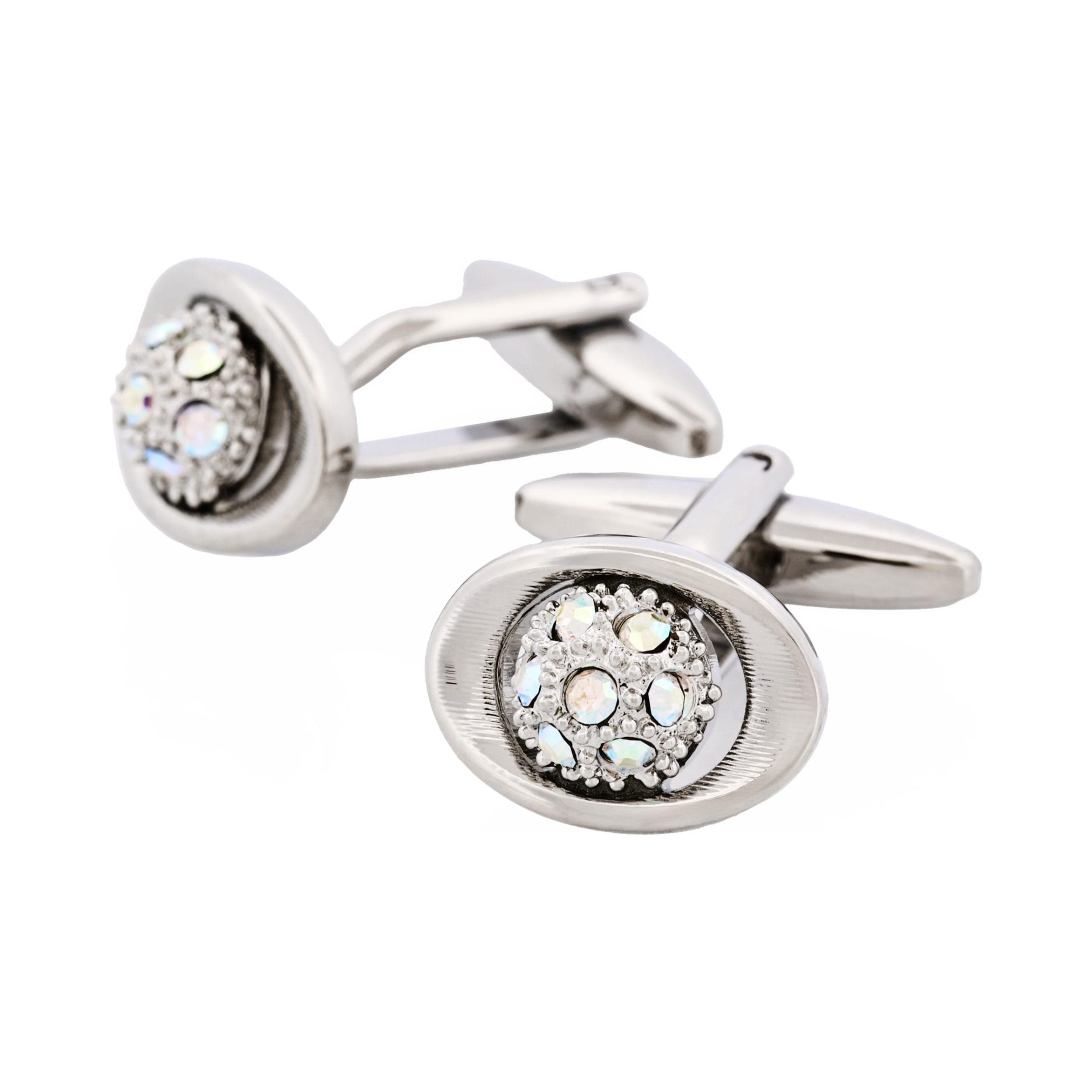 Polished Rhodium Oval Crystal Cufflinks