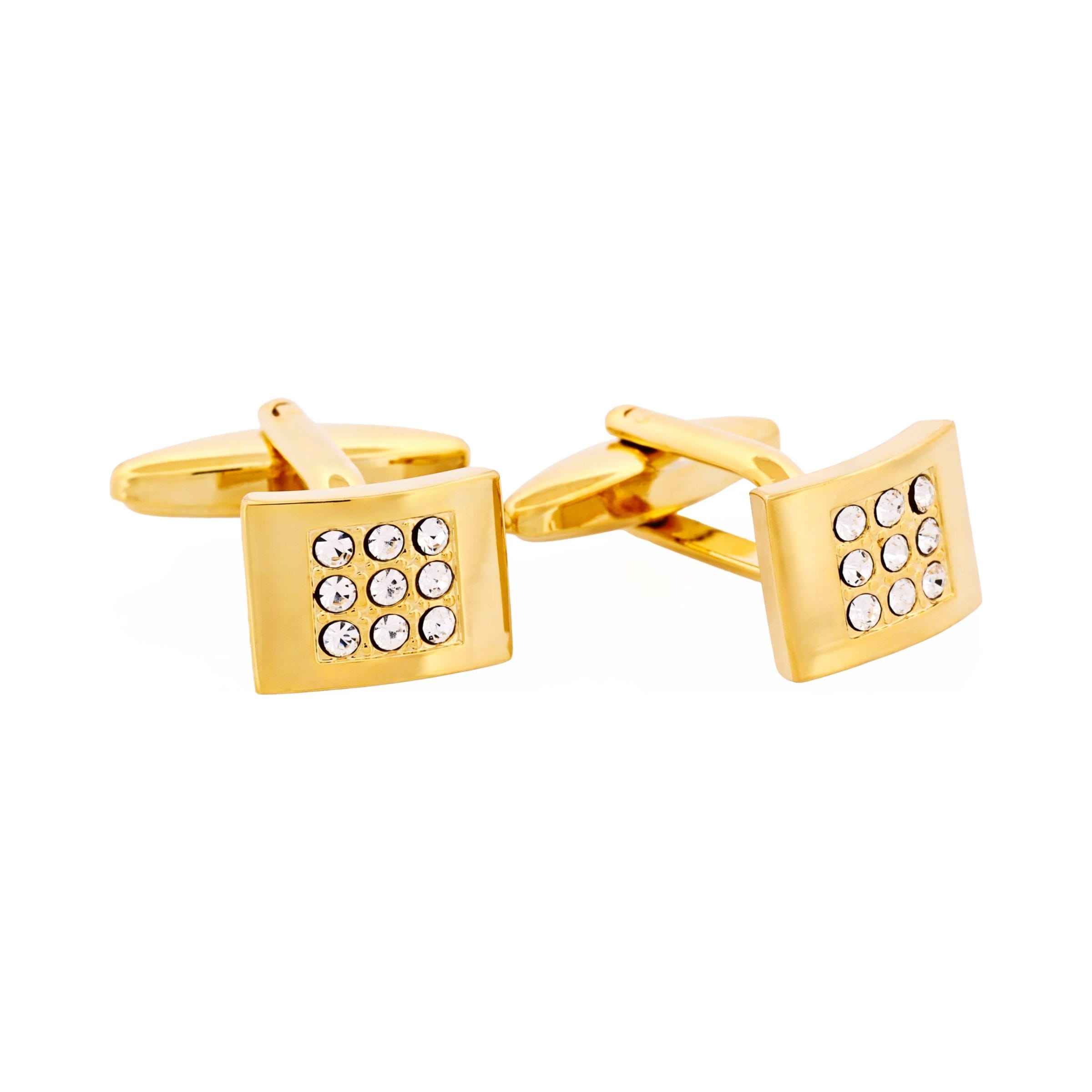 Polished Gold Plated & Crystal Cufflinks
