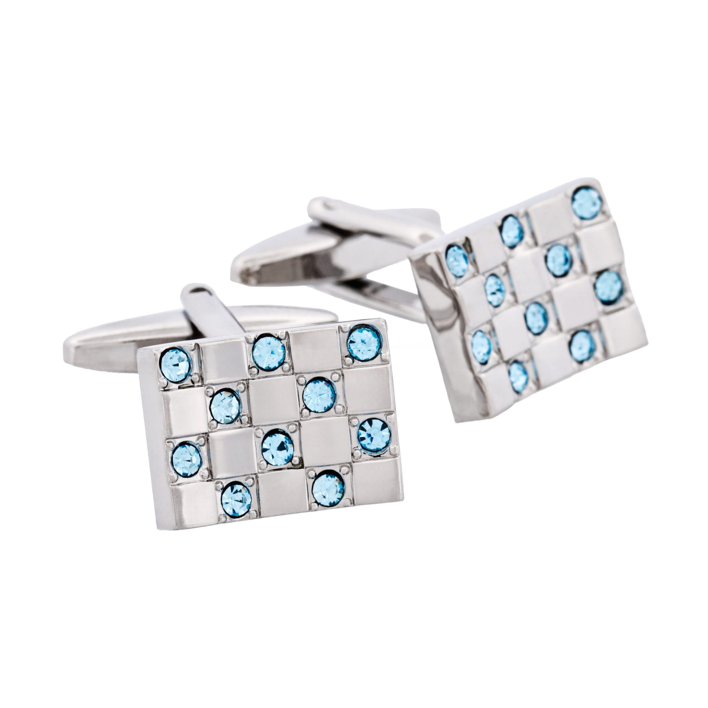 Aqua Marine Crystal Curved & Rhodium Plated Cufflinks