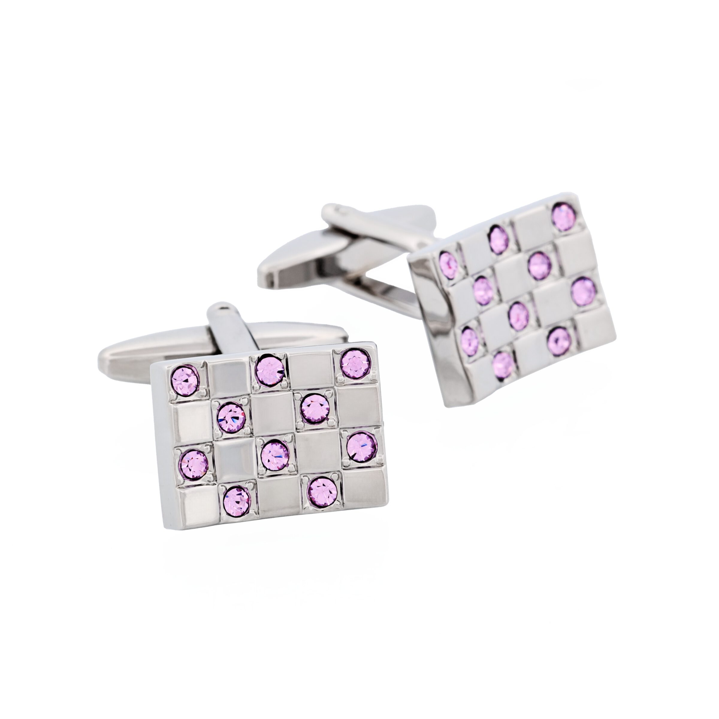 Brushed Rhodium Plated & Amethyst Crystal Cufflinks