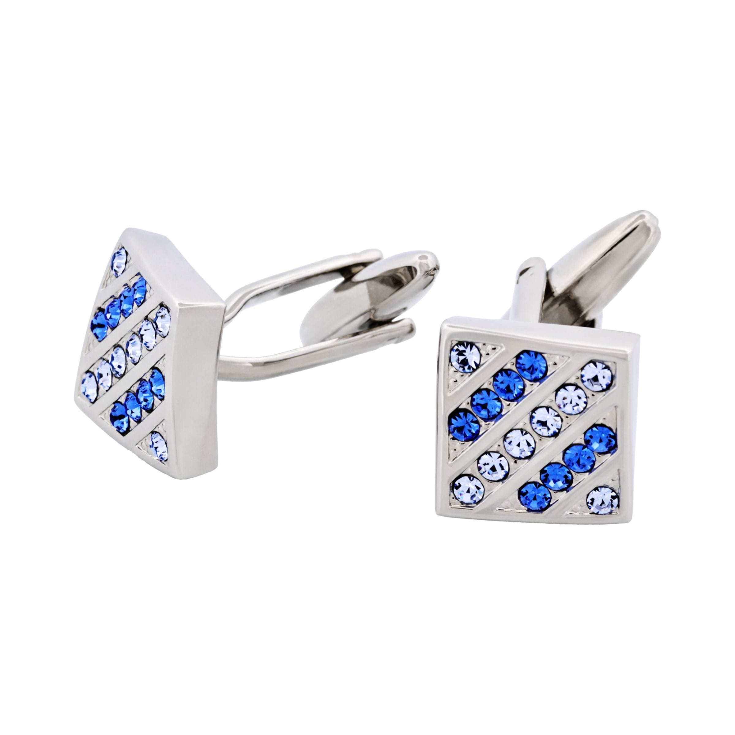 Rhodium Plated Light Sapphire & Sapphire Crystal Cufflinks