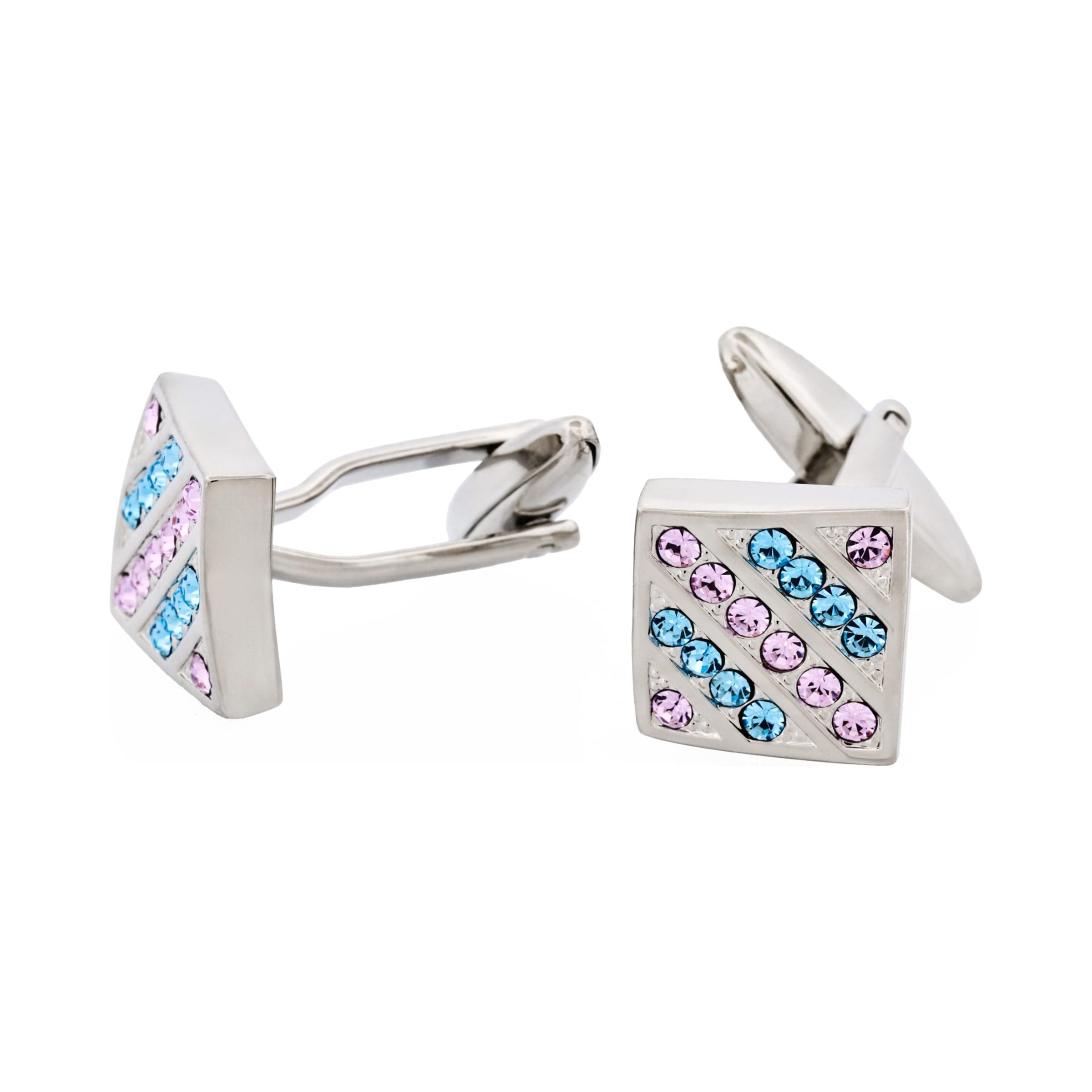 Purple & Aqua Marine Crystal Rhodium Plated Cufflinks