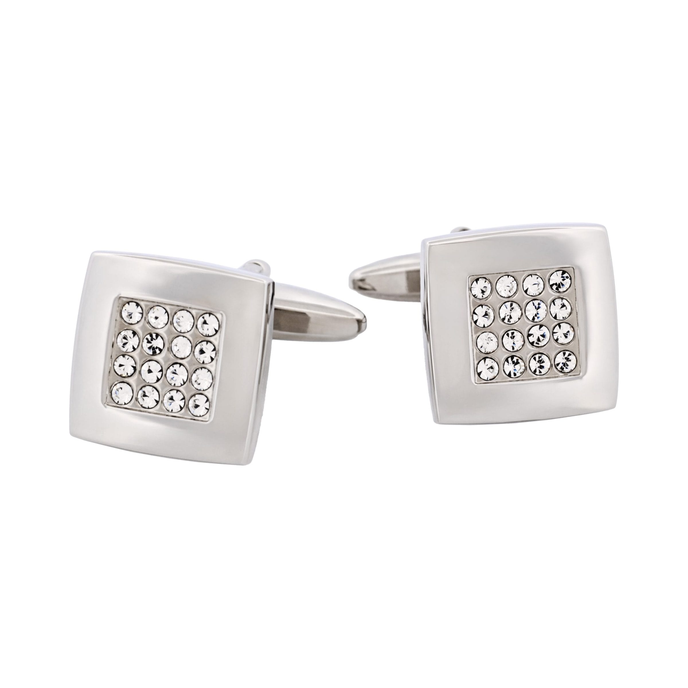 Rhodium Plated Square Crystal Cufflinks