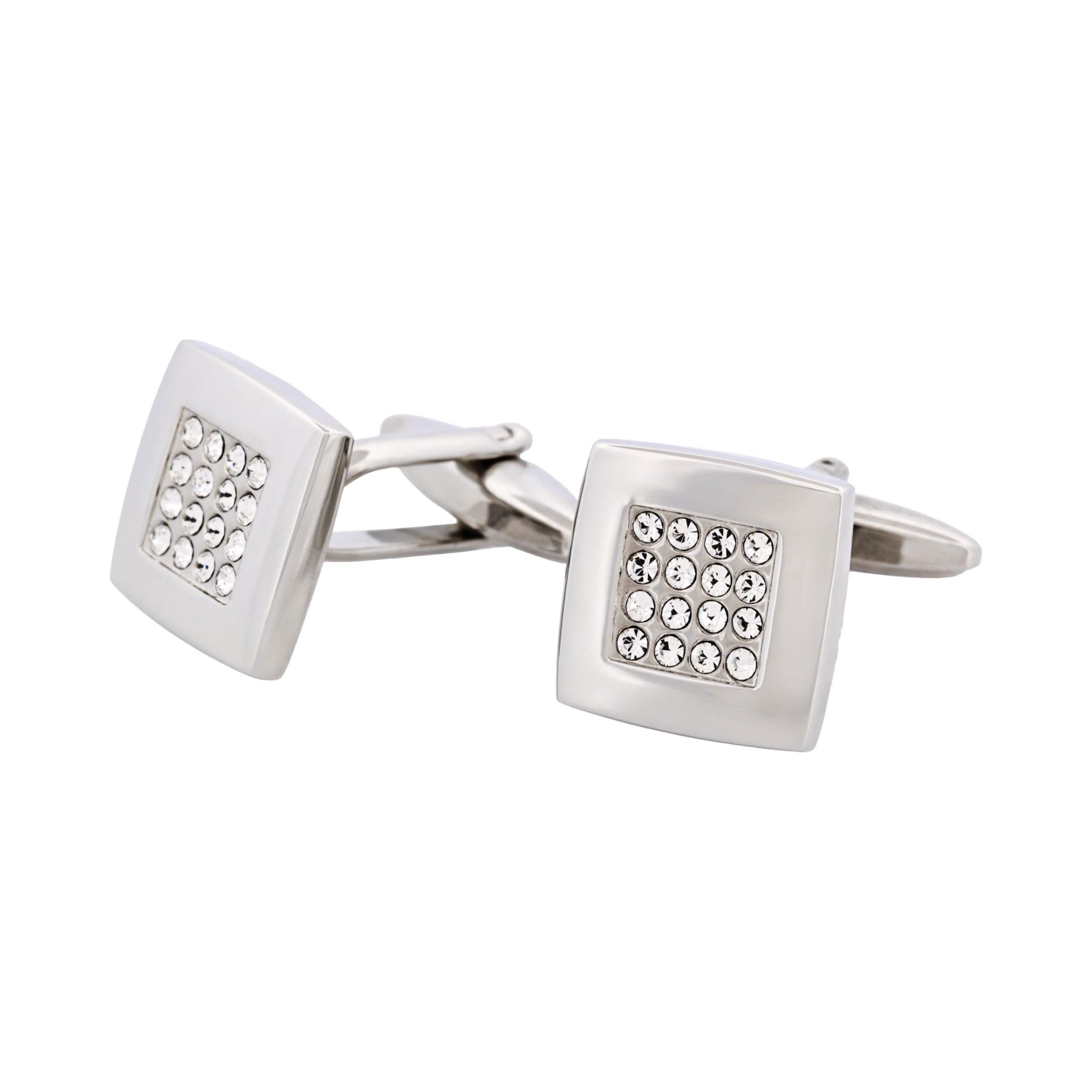 Rhodium Plated Square Crystal Cufflinks