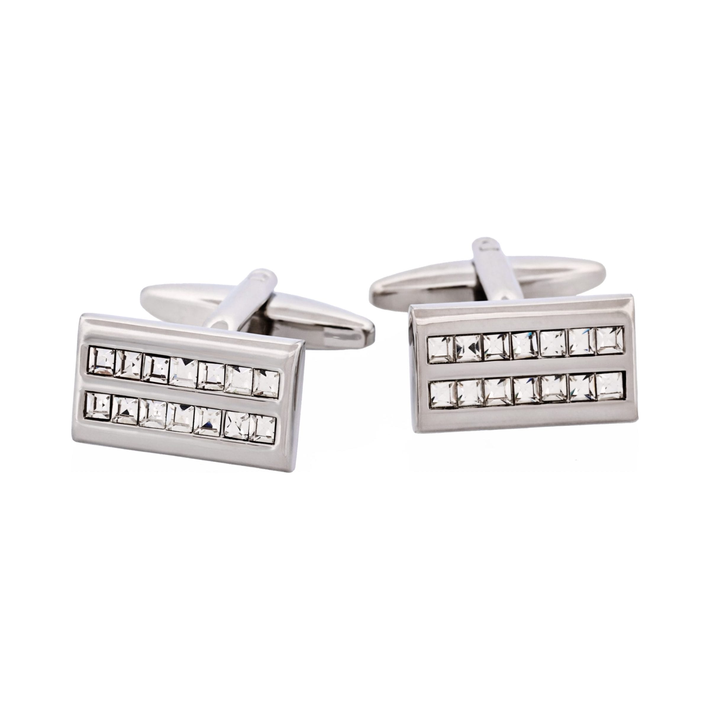 Crystal Rectangle Rhodium Plated Cufflinks