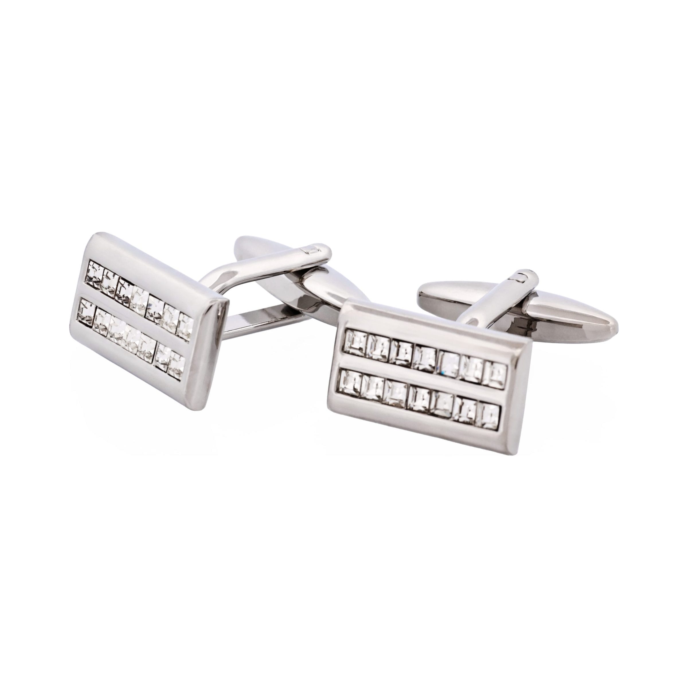 Crystal Rectangle Rhodium Plated Cufflinks