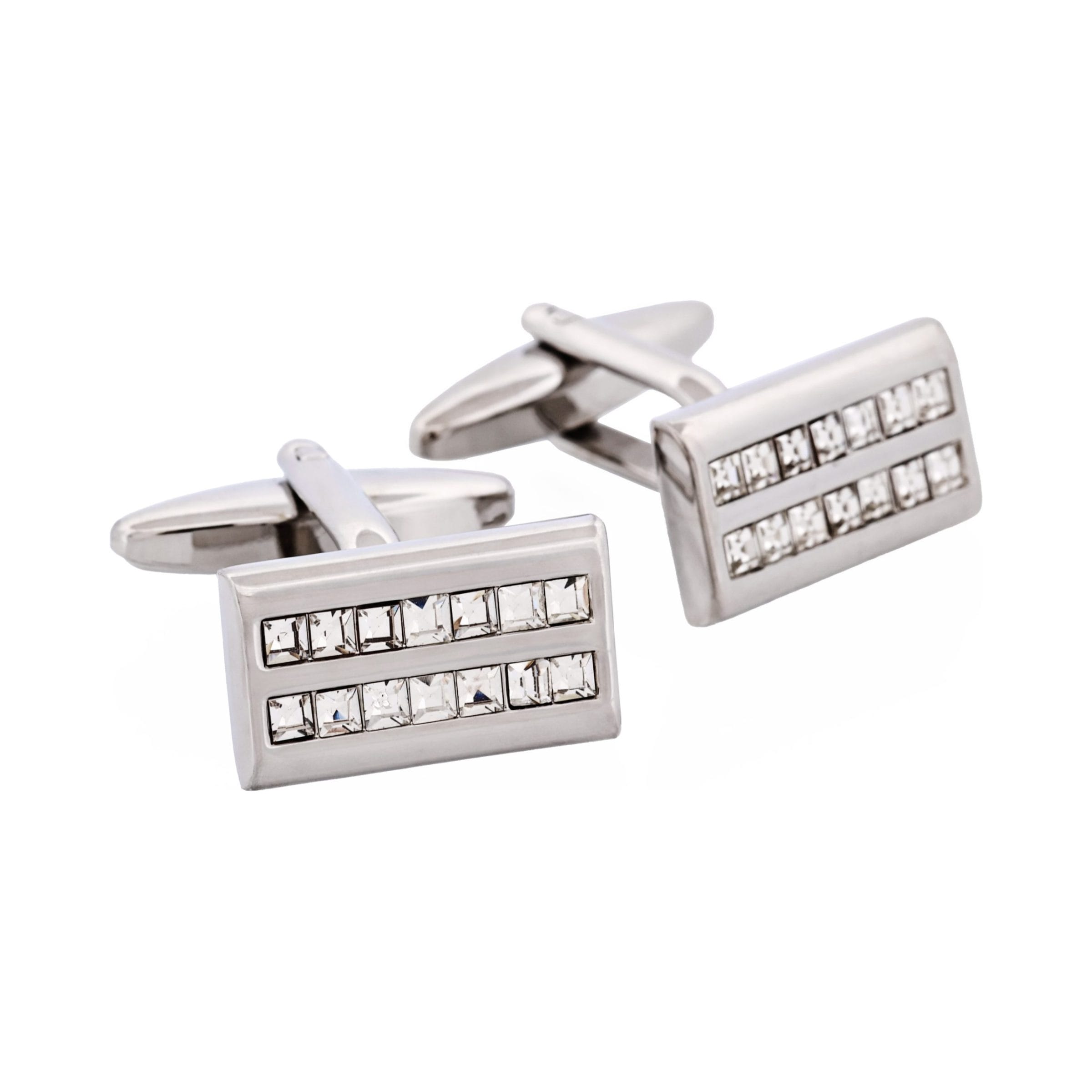 Crystal Rectangle Rhodium Plated Cufflinks