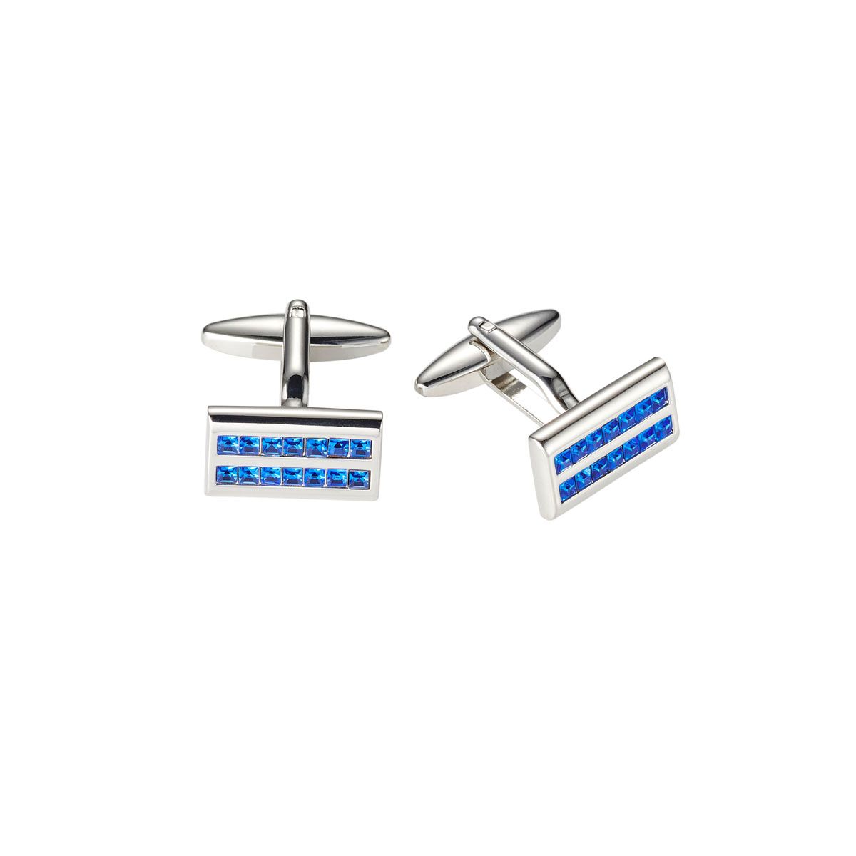 Sapphire Crystal Rhodium Plated Rectangle Cufflinks