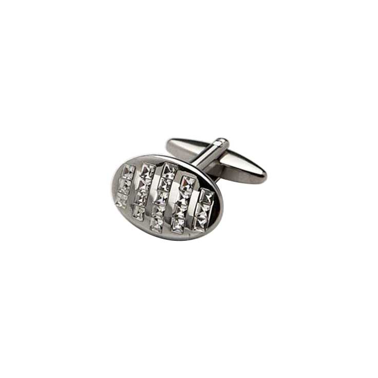 Rhodium Plated Oval Crystal Cufflinks