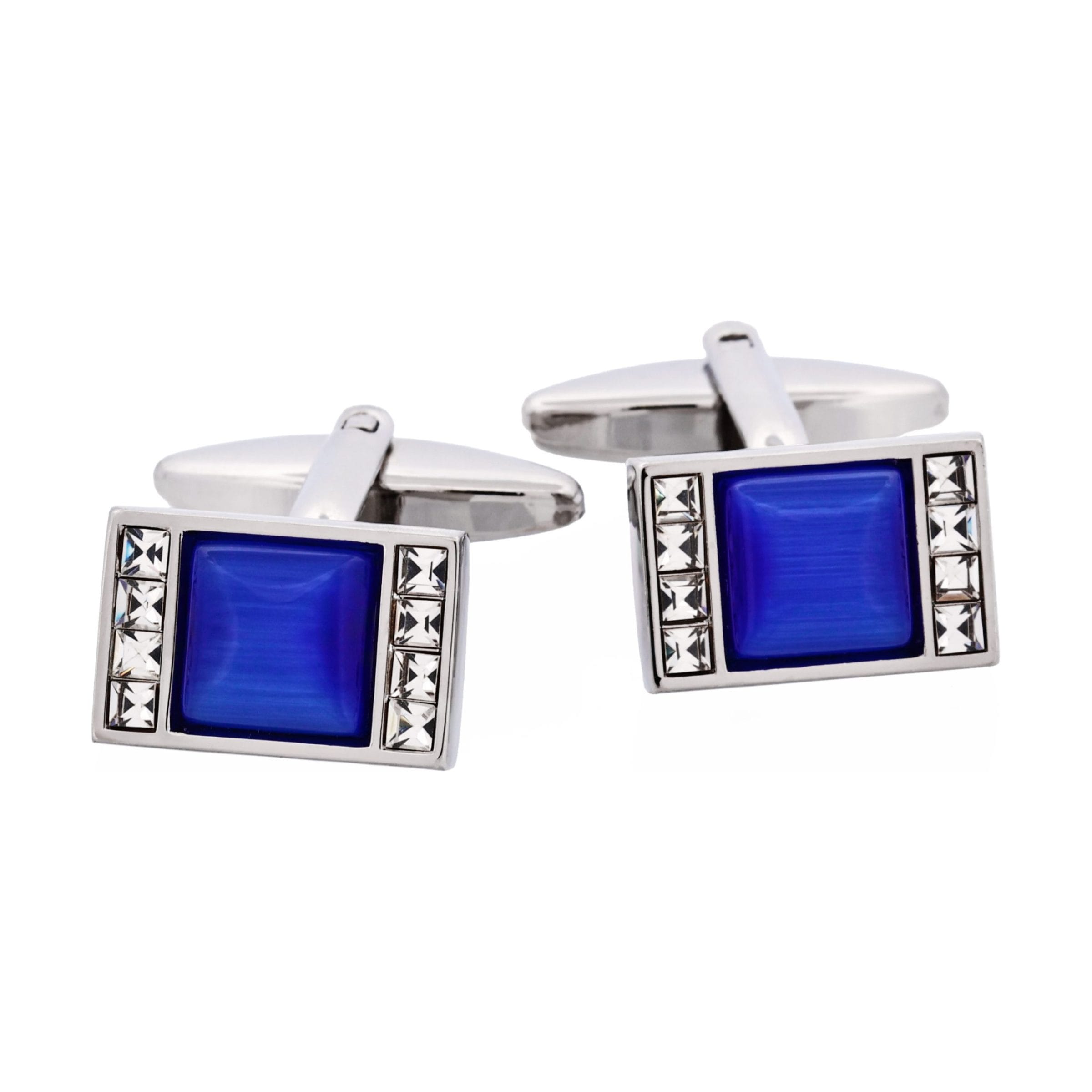 Blue Cat's Eye & Crystal Cufflinks