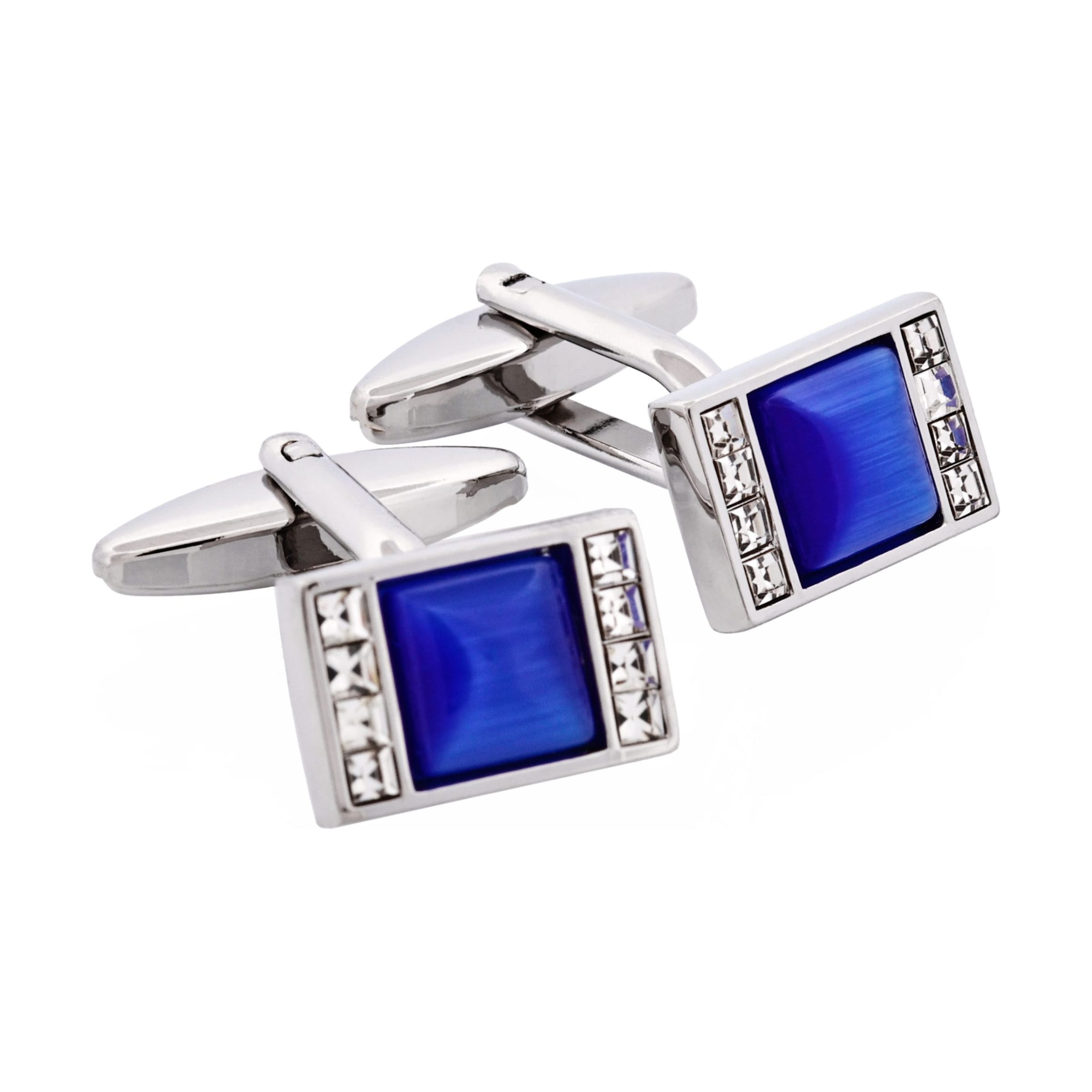 Blue Cat's Eye & Crystal Cufflinks