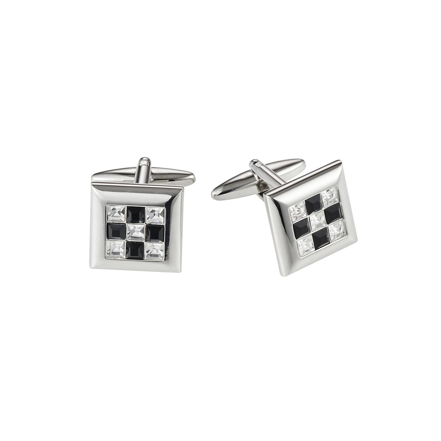 Rhodium Square Crystal & Jet Cufflinks