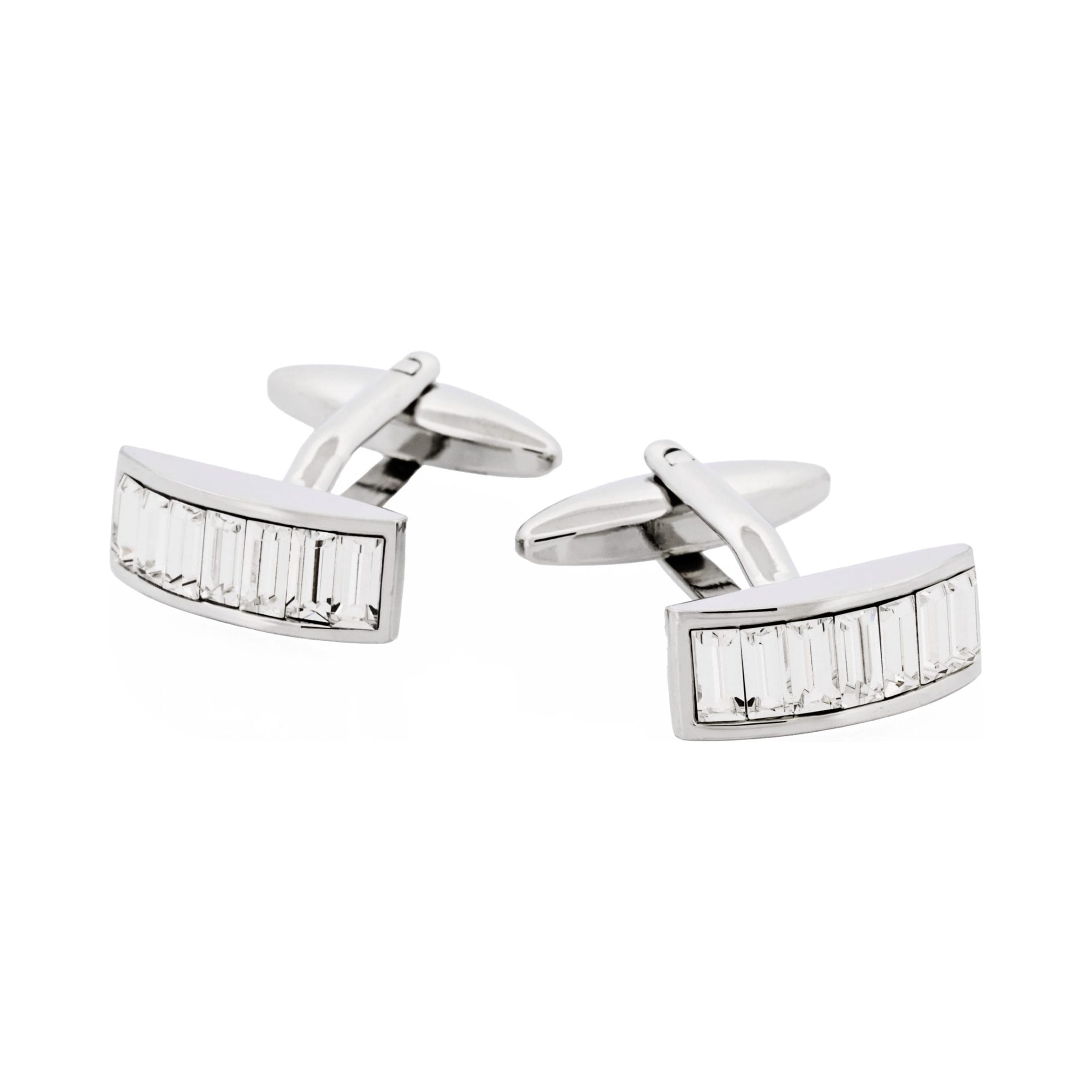 Rhodium Plated Crystal Curved Shaped Cufflinks